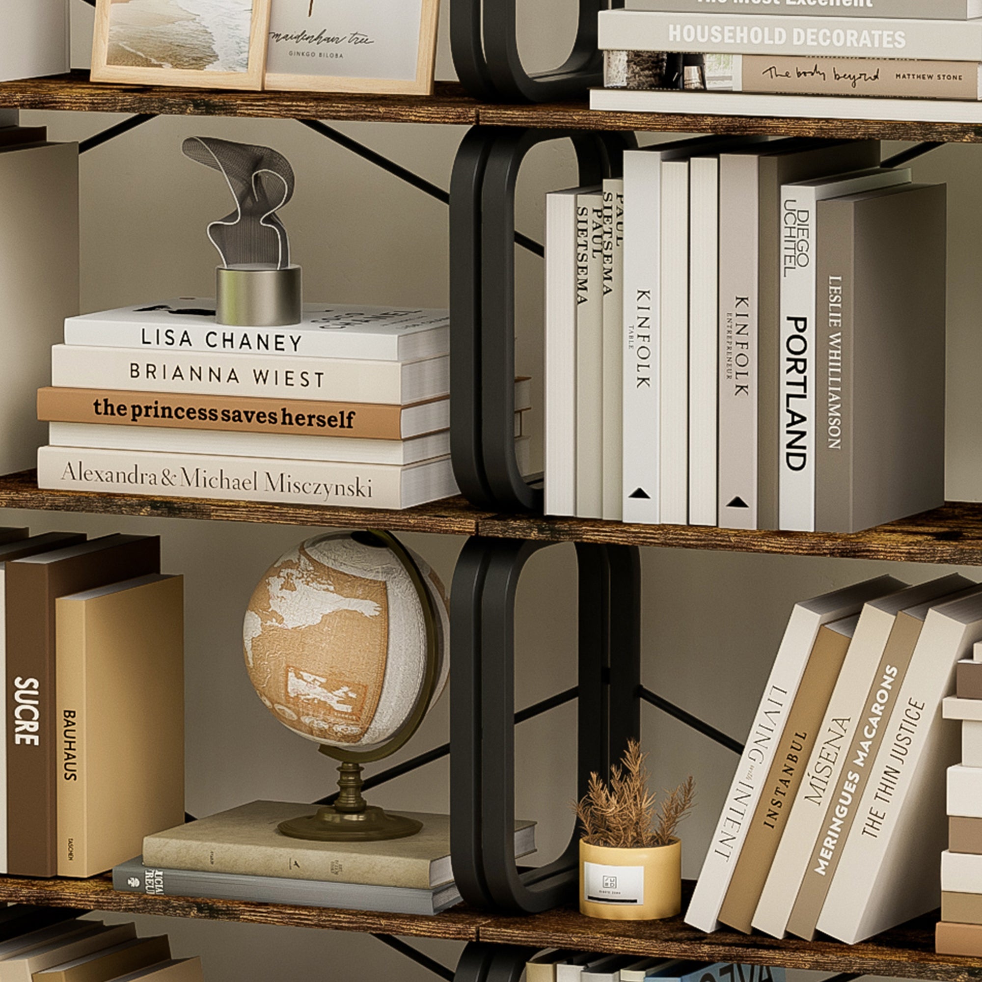 Open wooden and metal design retro industrial bookshelf - KiKiUMi