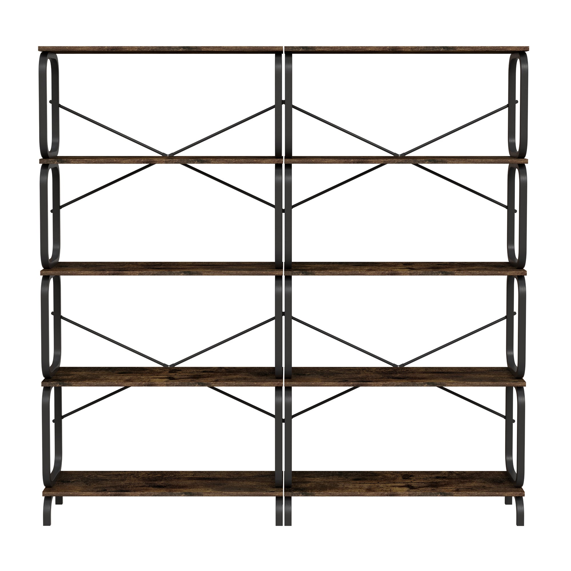 Open wooden and metal design retro industrial bookshelf - KiKiUMi