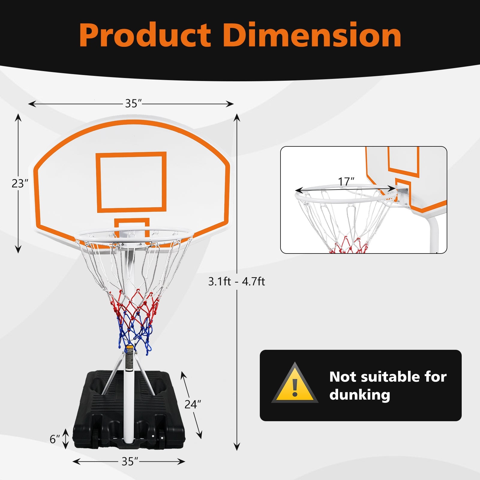 Orange 36 - inch basketball system - KiKiUMi