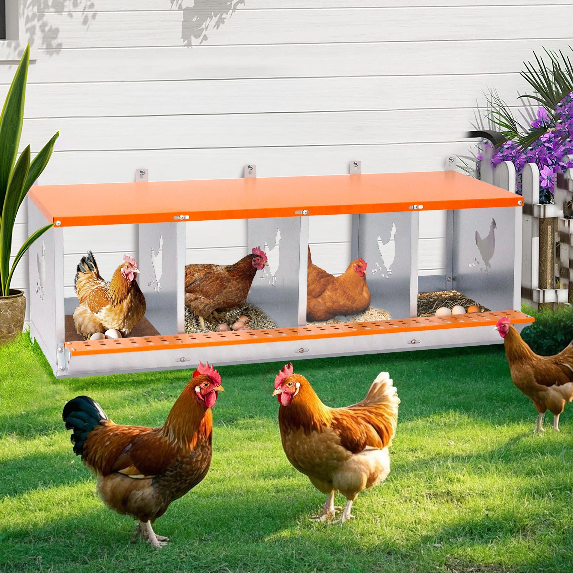 Orange four - chamber metal laying hen nest box - KiKiUMi