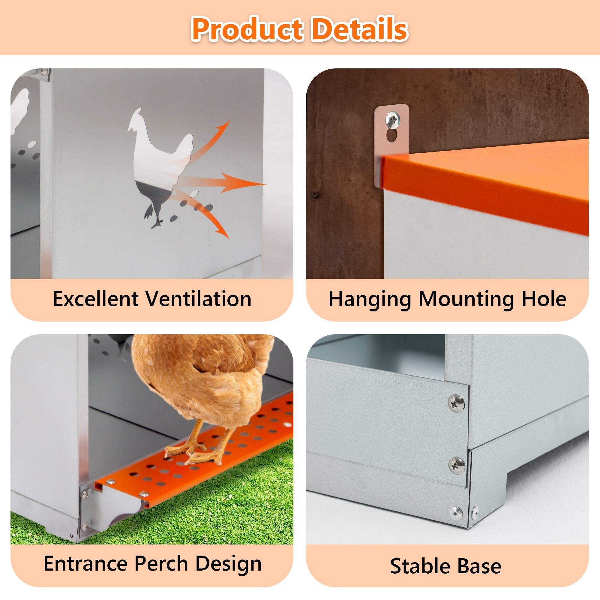 Orange four - chamber metal laying hen nest box - KiKiUMi