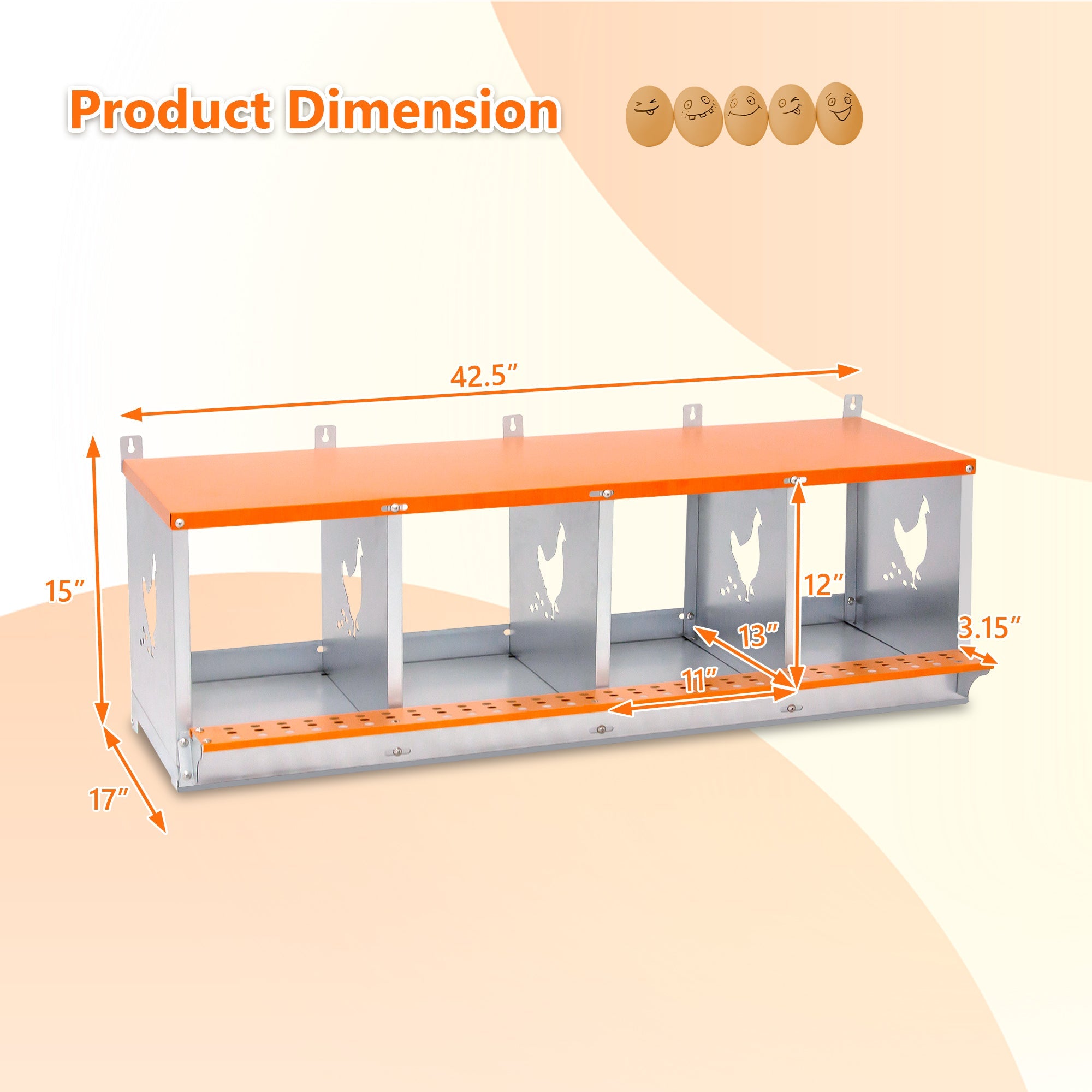 Orange four - chamber metal laying hen nest box - KiKiUMi