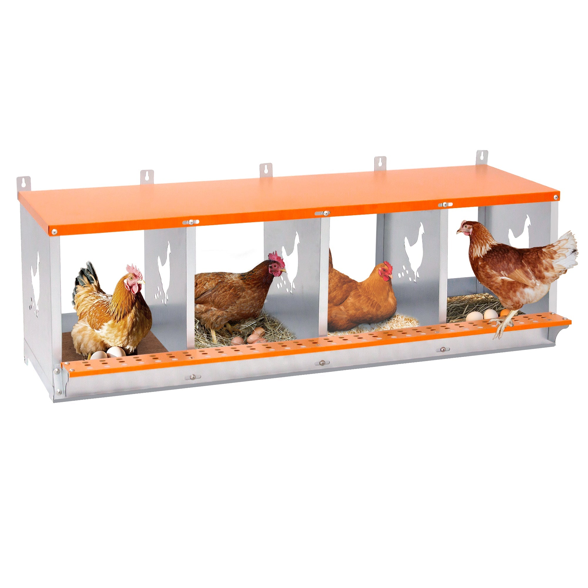 Orange four - chamber metal laying hen nest box - KiKiUMi