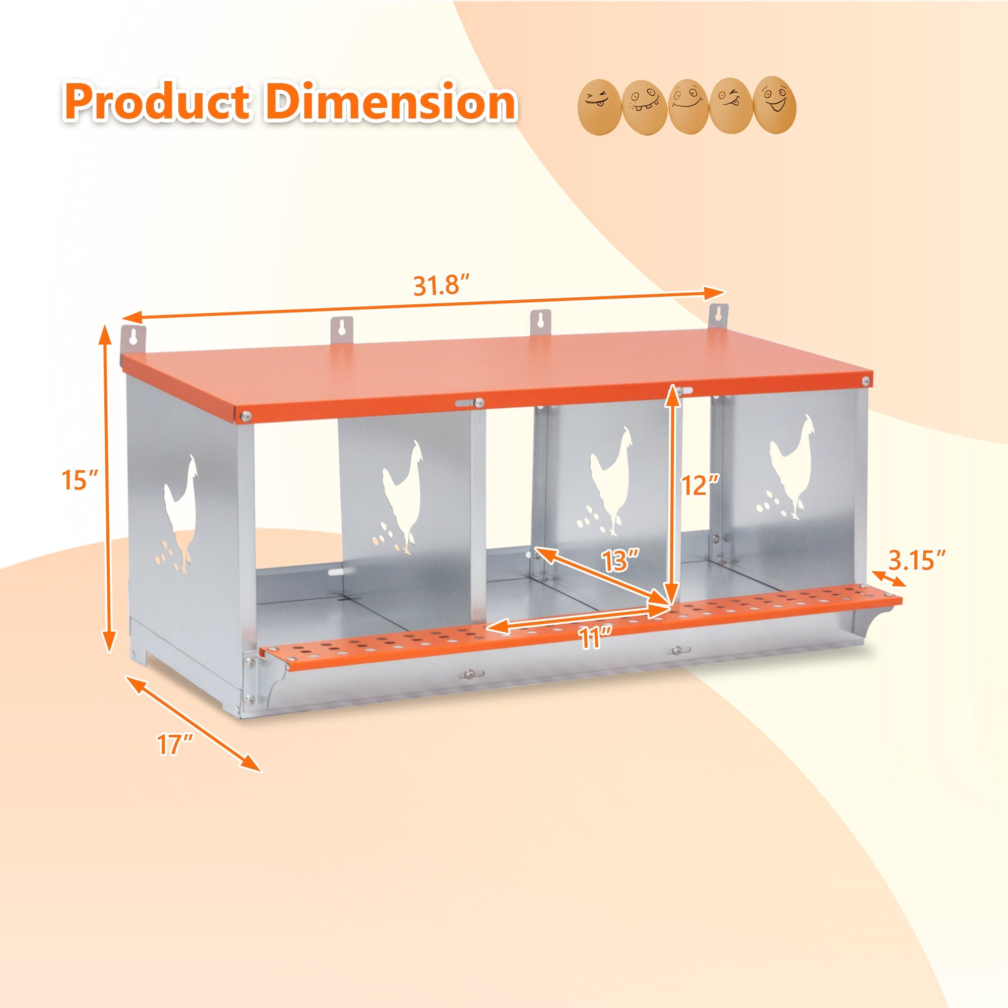 Orange three - chamber metal laying hen nest box - KiKiUMi