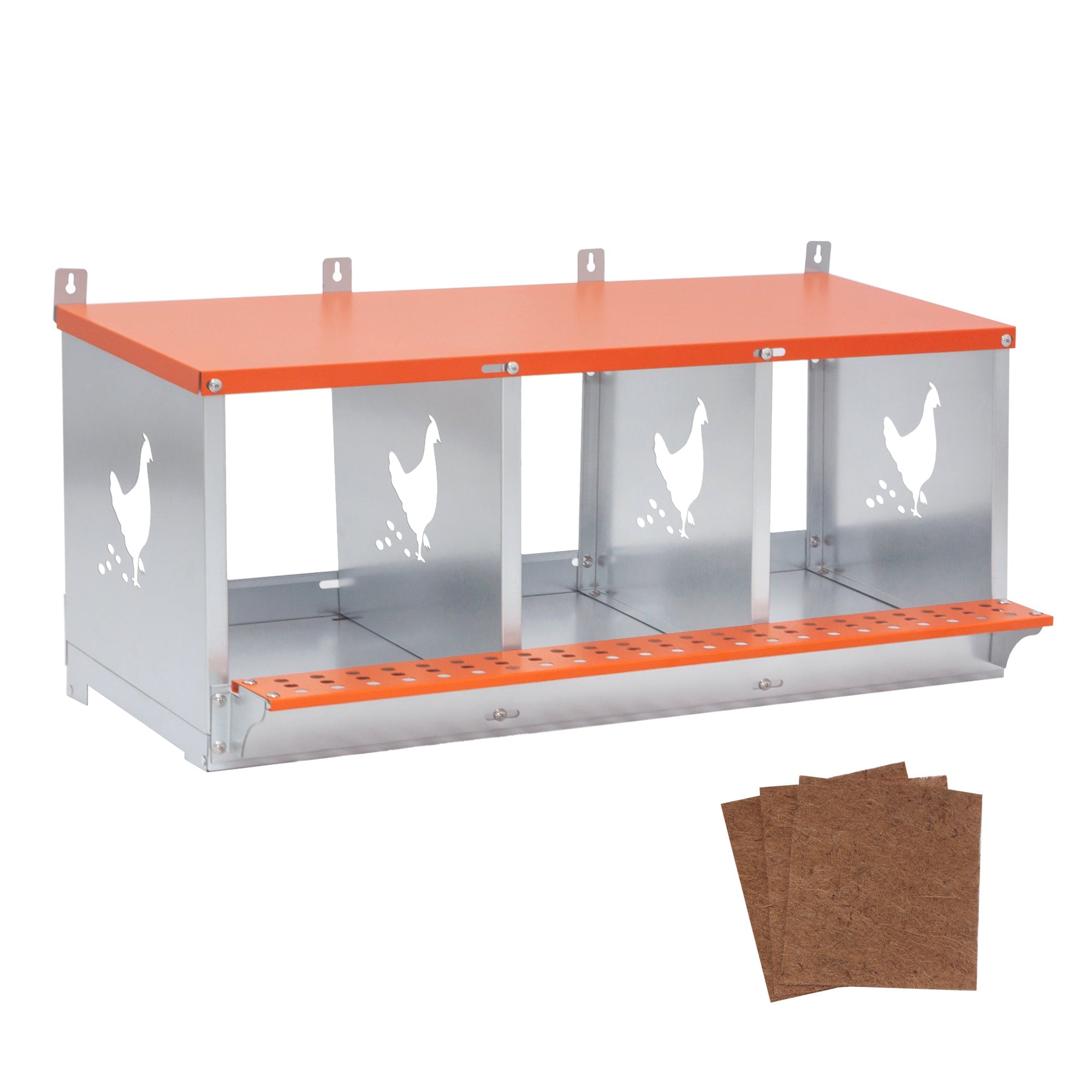 Orange three - chamber metal laying hen nest box - KiKiUMi