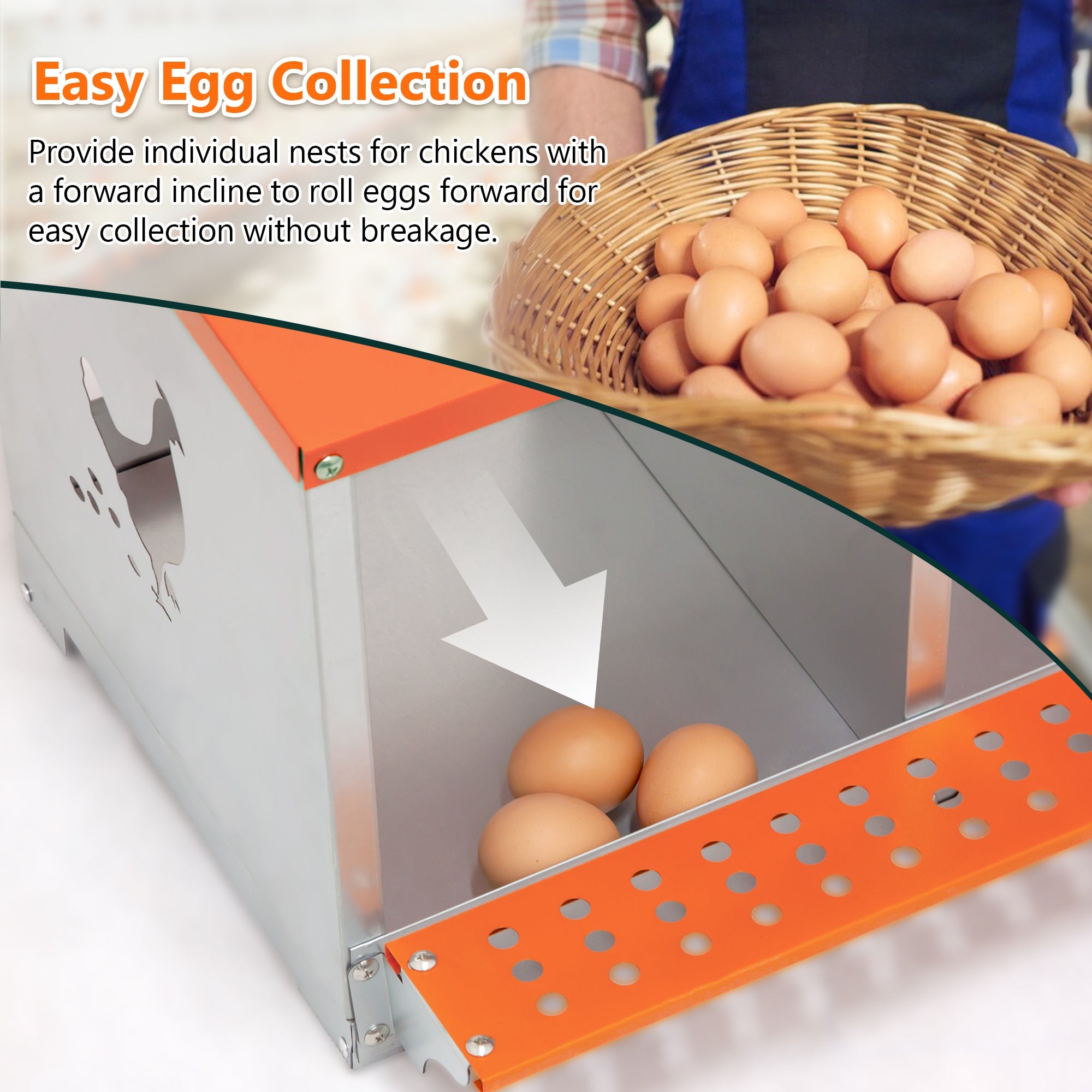 Orange three - chamber metal laying hen nest box - KiKiUMi