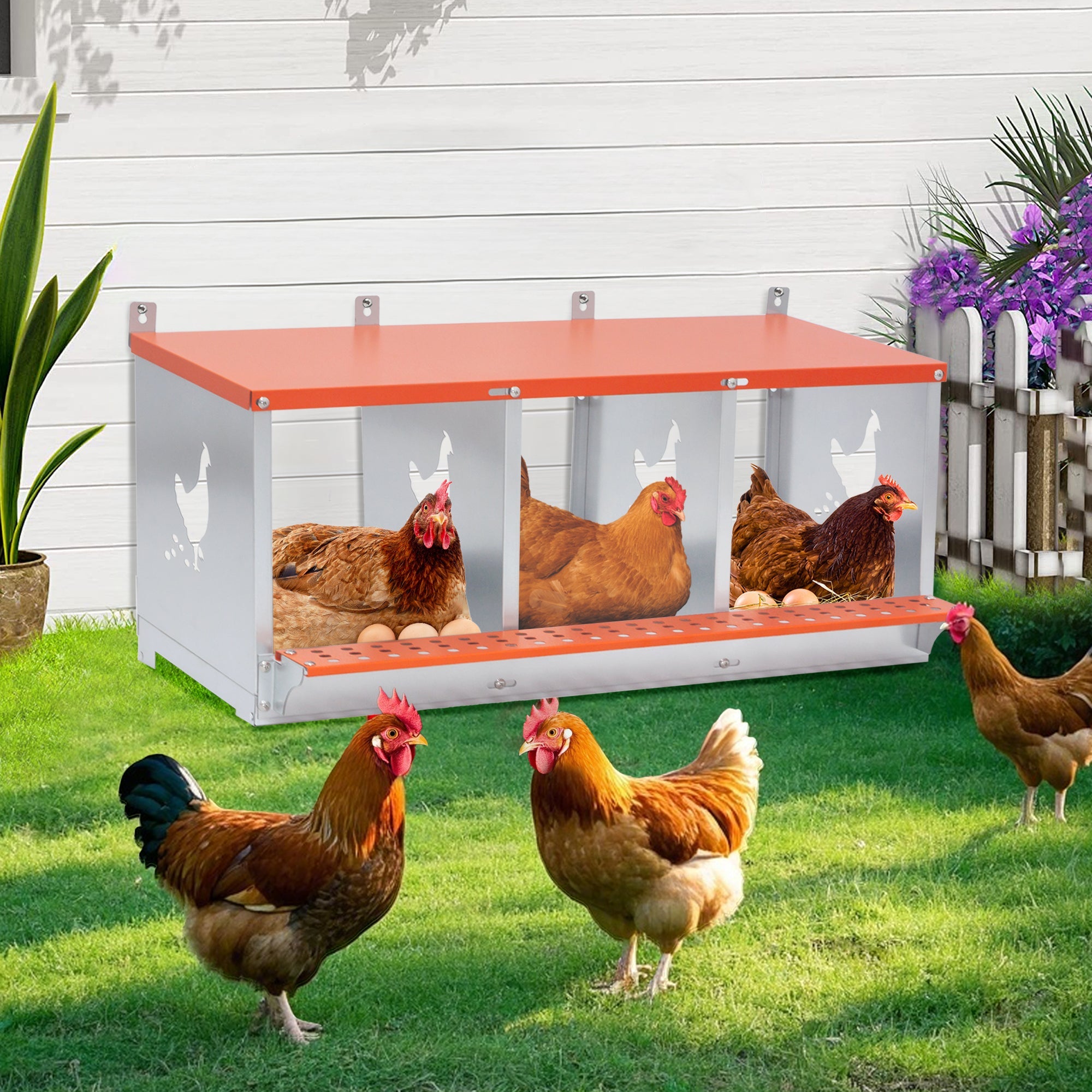 Orange three - chamber metal laying hen nest box - KiKiUMi