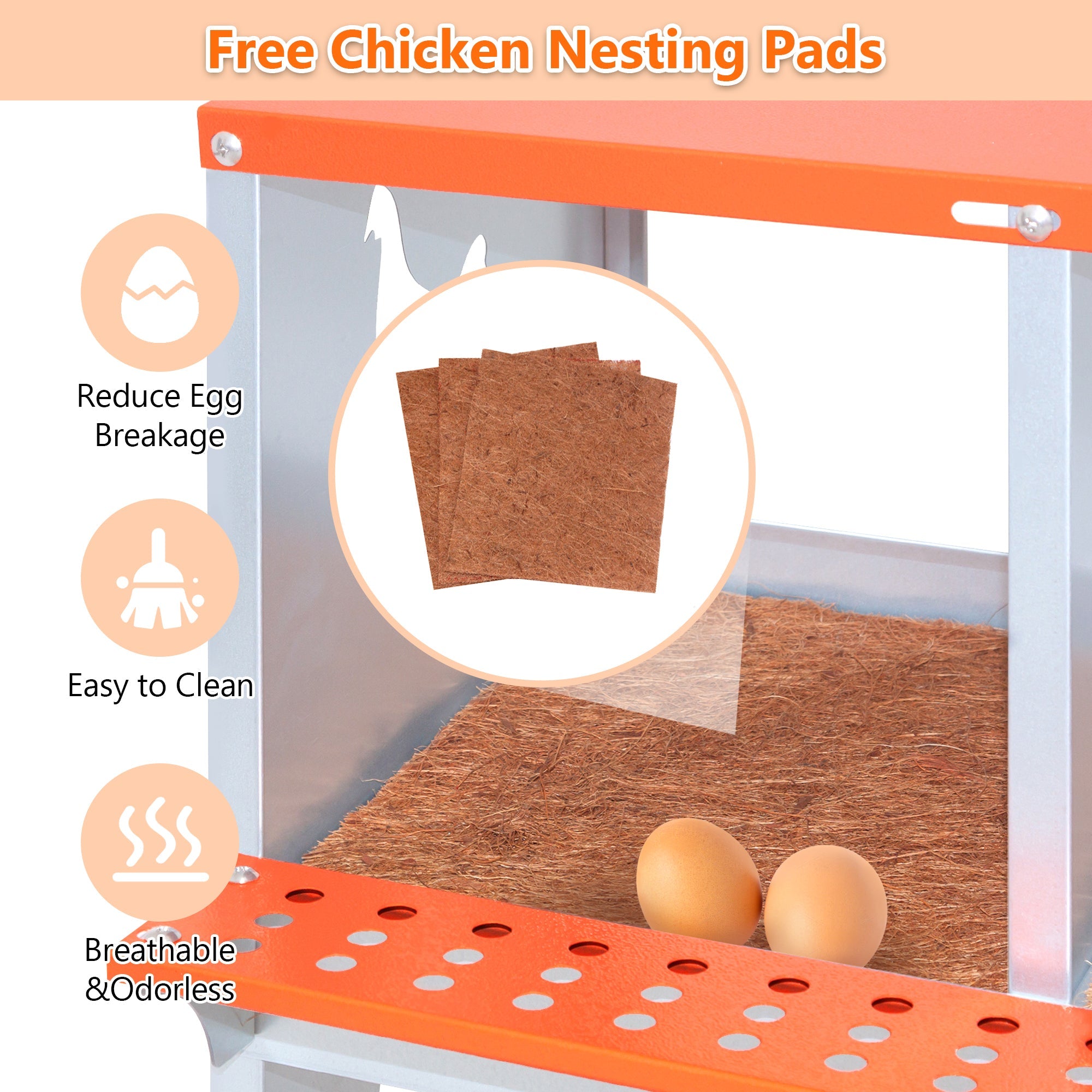 Orange three - chamber metal laying hen nest box - KiKiUMi