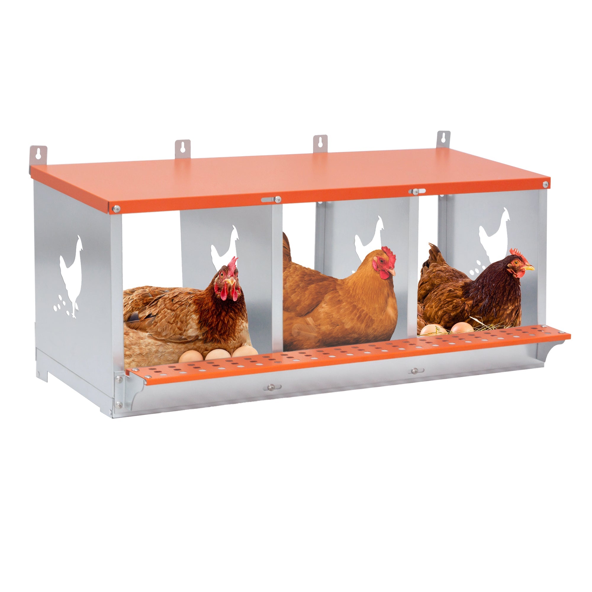 Orange three - chamber metal laying hen nest box - KiKiUMi