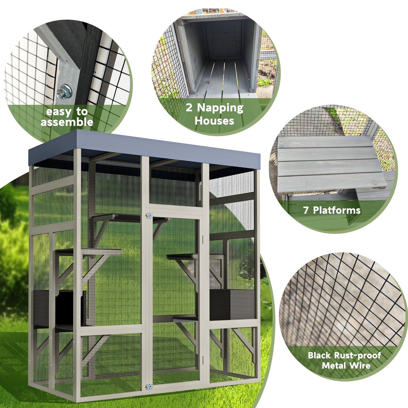 Outdoor large wooden cat cages with waterproof roofs - KiKiUMi