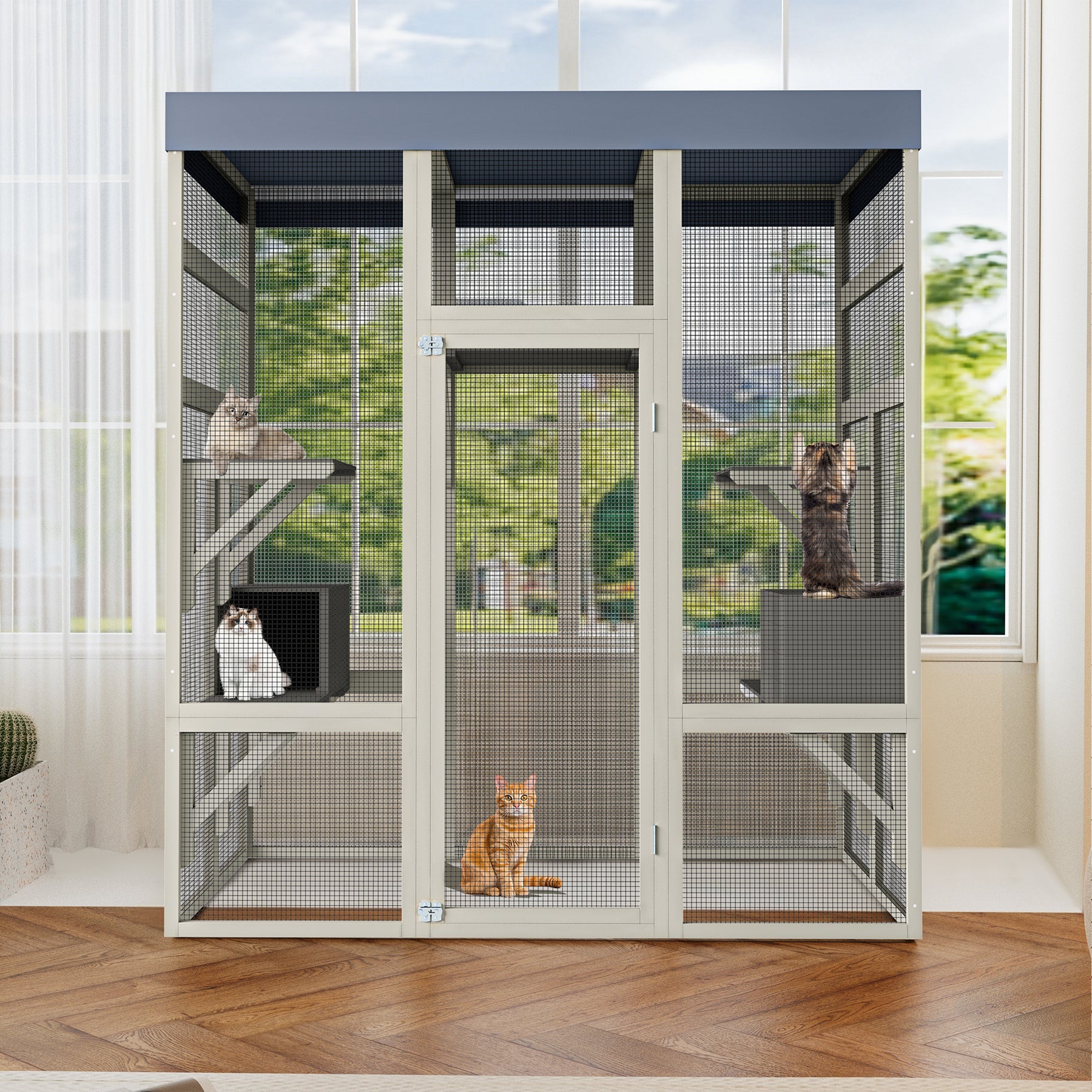 Outdoor large wooden cat cages with waterproof roofs - KiKiUMi