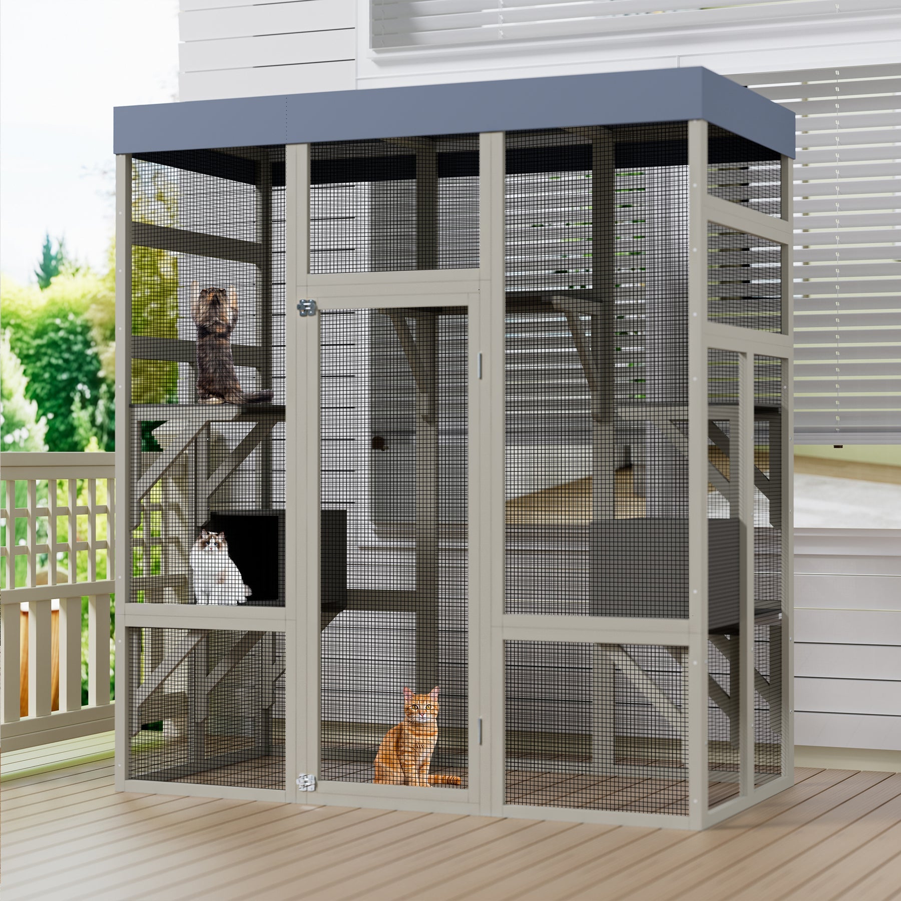 Outdoor large wooden cat cages with waterproof roofs - KiKiUMi