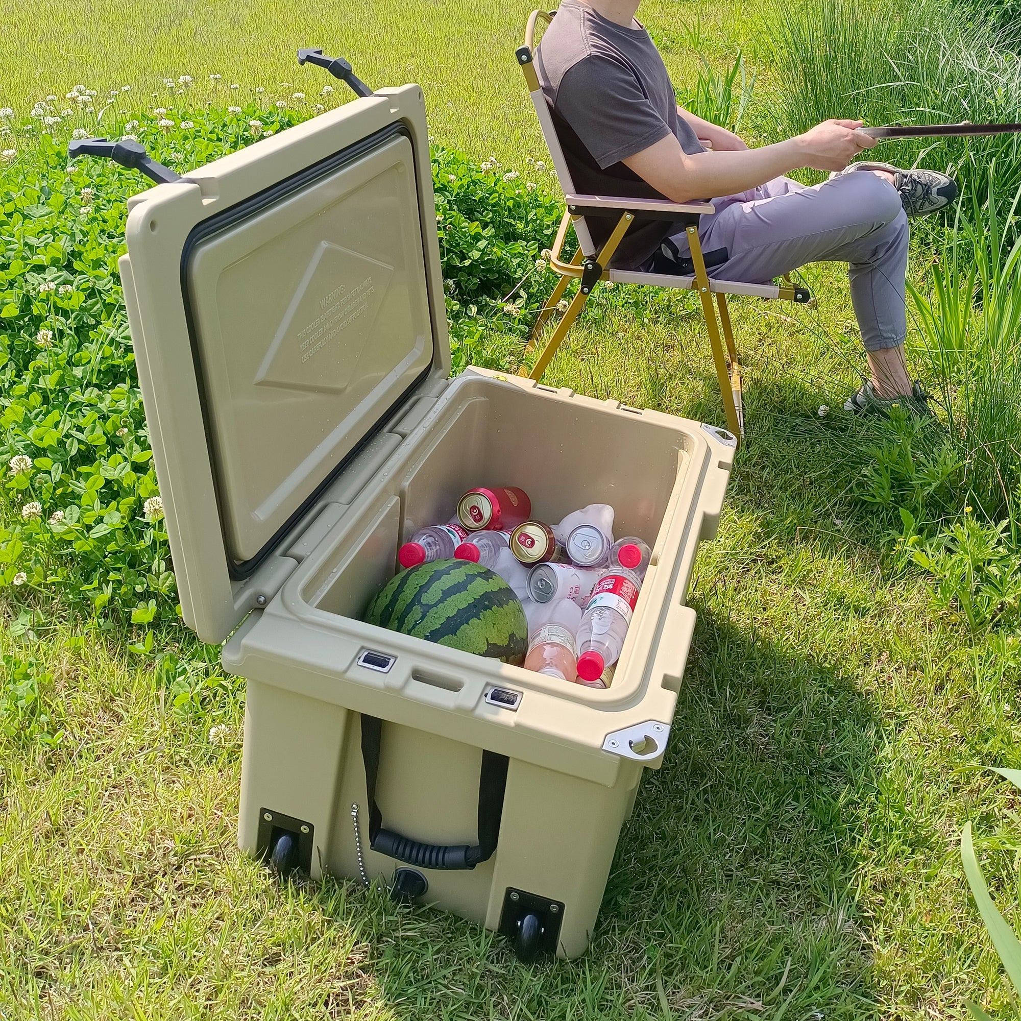 Portable insulated cooler box for outdoor camping, picnic and fishing(khaki) - KiKiUMi