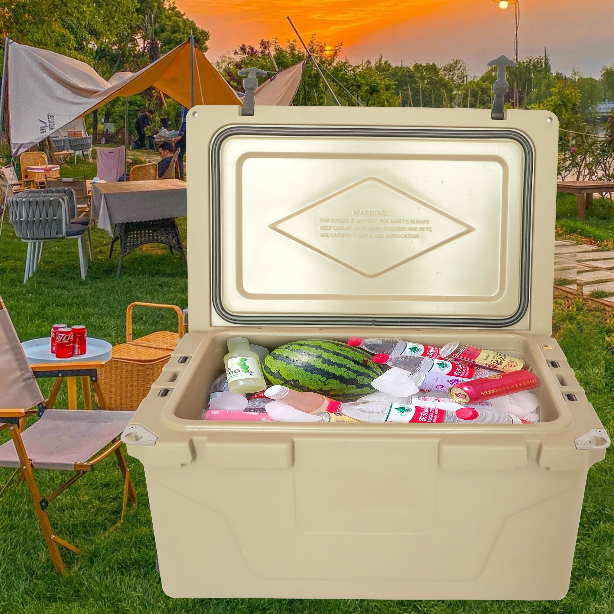 Portable insulated cooler box for outdoor camping, picnic and fishing(khaki) - KiKiUMi