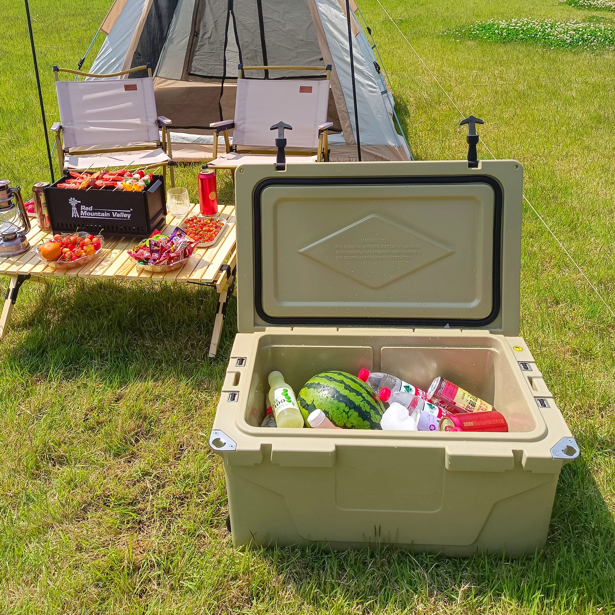 Portable insulated cooler box for outdoor camping, picnic and fishing(khaki) - KiKiUMi