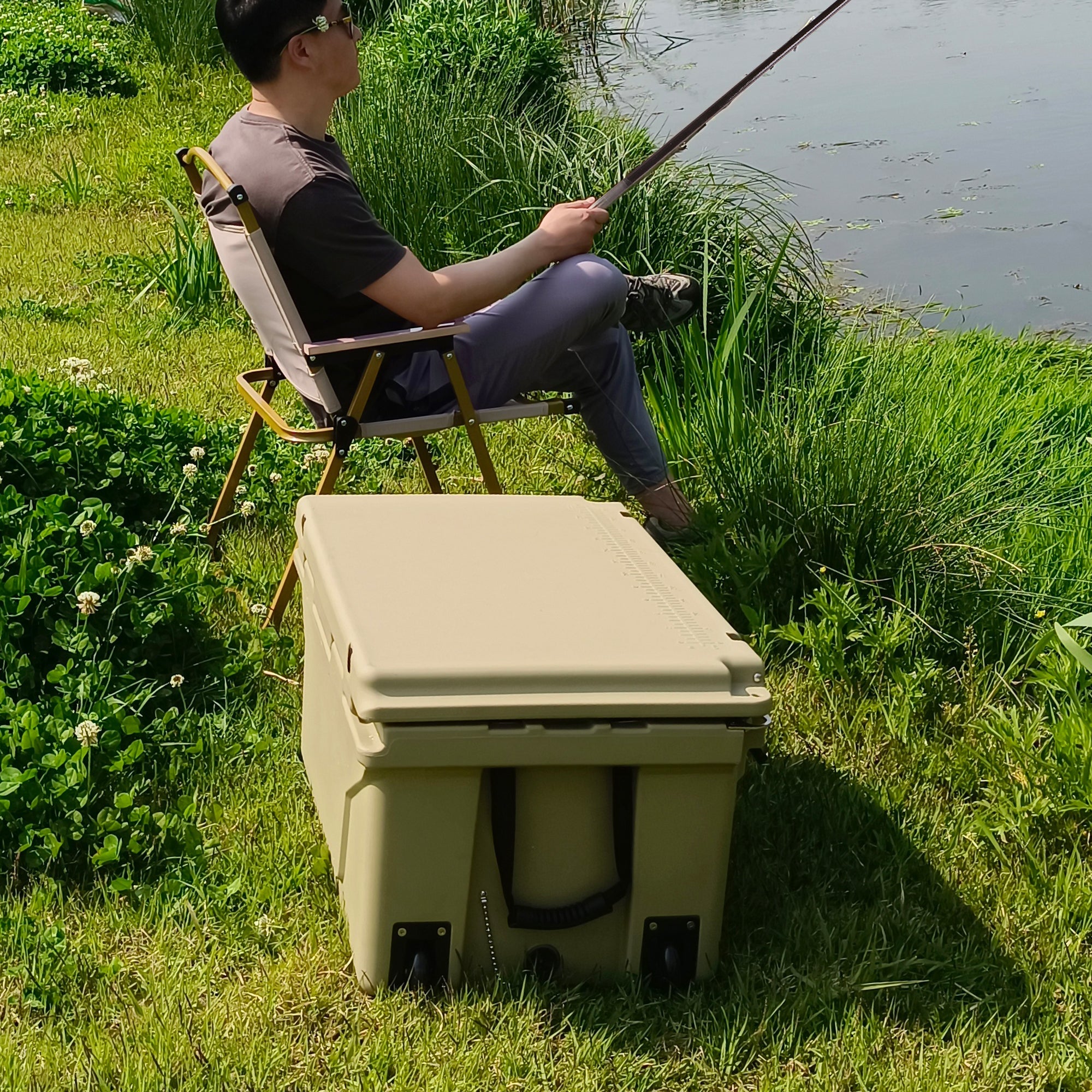 Portable insulated cooler box for outdoor camping, picnic and fishing(khaki) - KiKiUMi