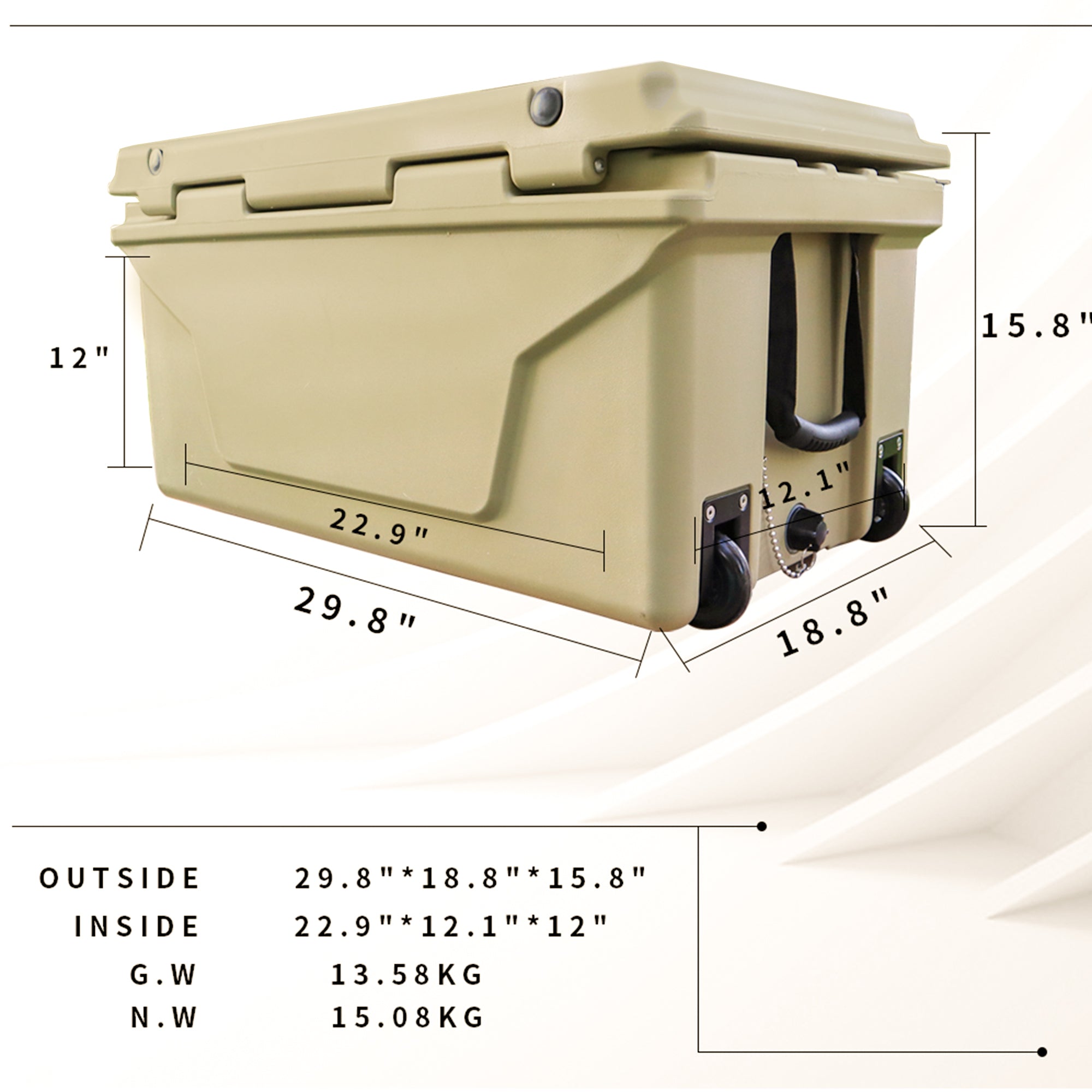Portable insulated cooler box for outdoor camping, picnic and fishing(khaki) - KiKiUMi