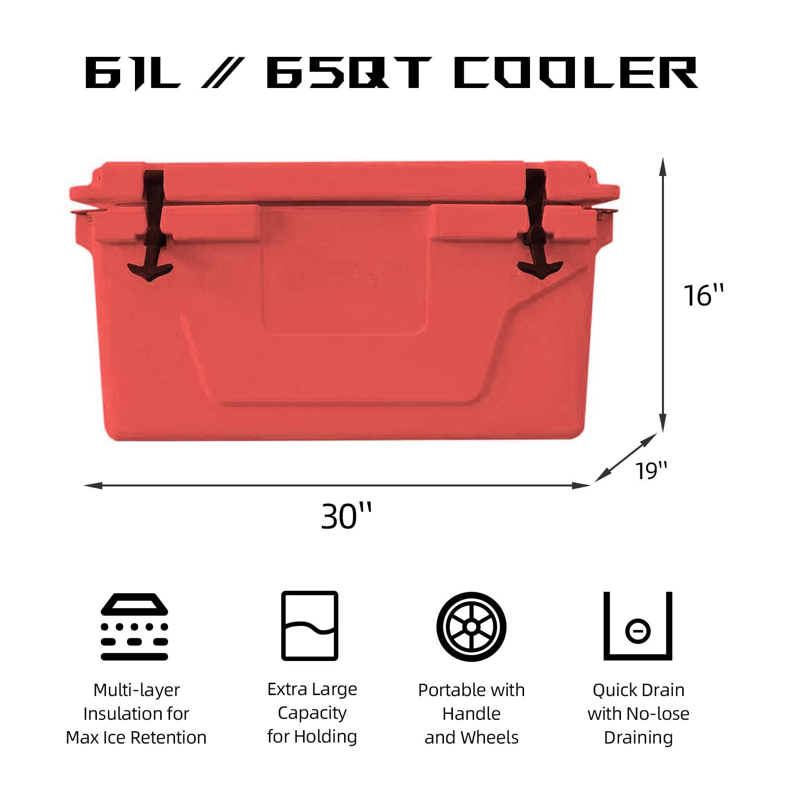Portable insulated cooler box for outdoor camping, picnic and fishing(red) - KiKiUMi