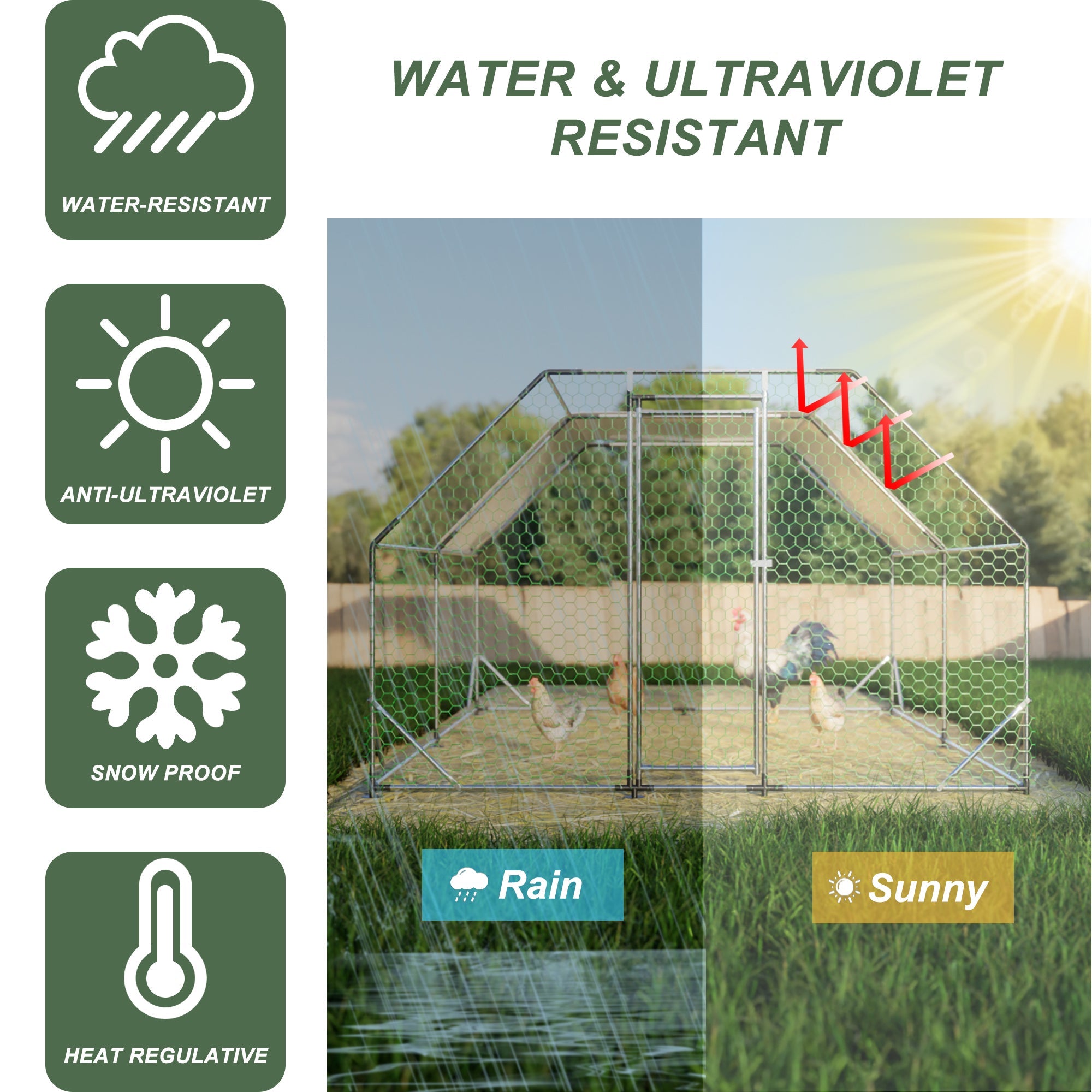 Poultry are running away from the cages in a galvanized metal farm - KiKiUMi