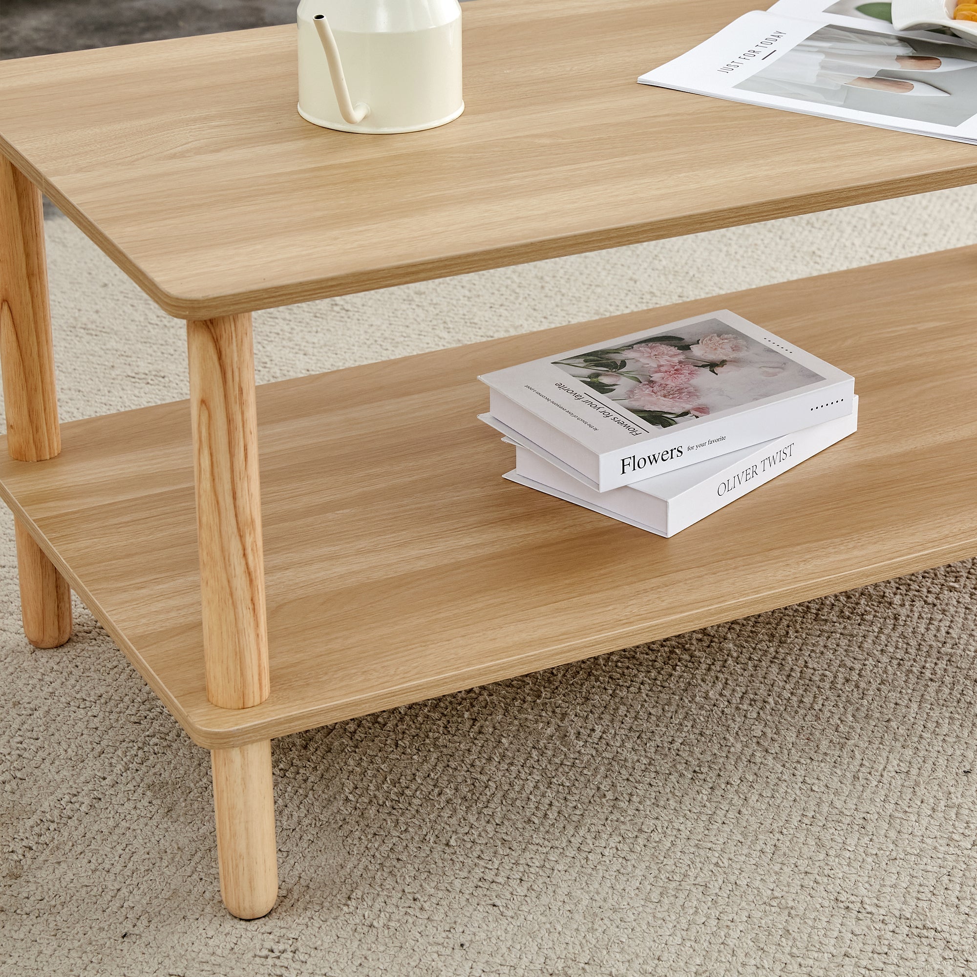 Rectangular modern double-layer storage coffee table(burly wood) - KiKiUMi