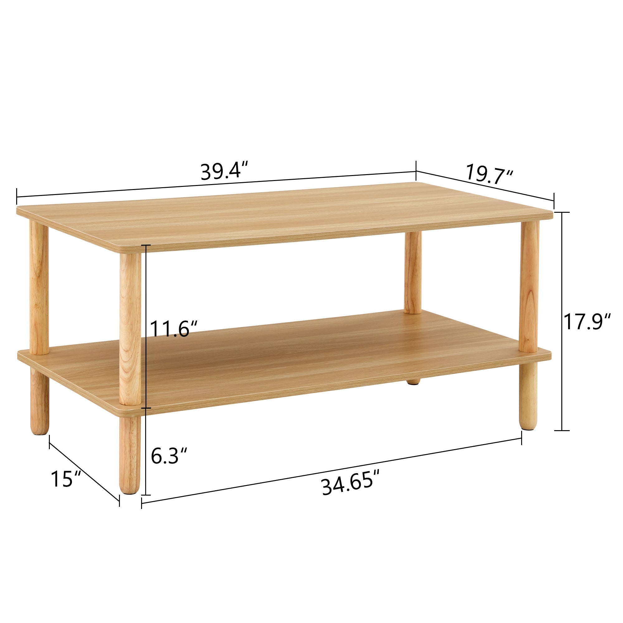 Rectangular modern double-layer storage coffee table(burly wood) - KiKiUMi