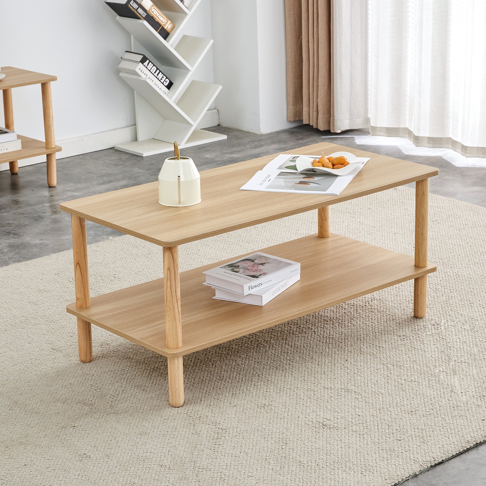 Rectangular modern double-layer storage coffee table(burly wood) - KiKiUMi