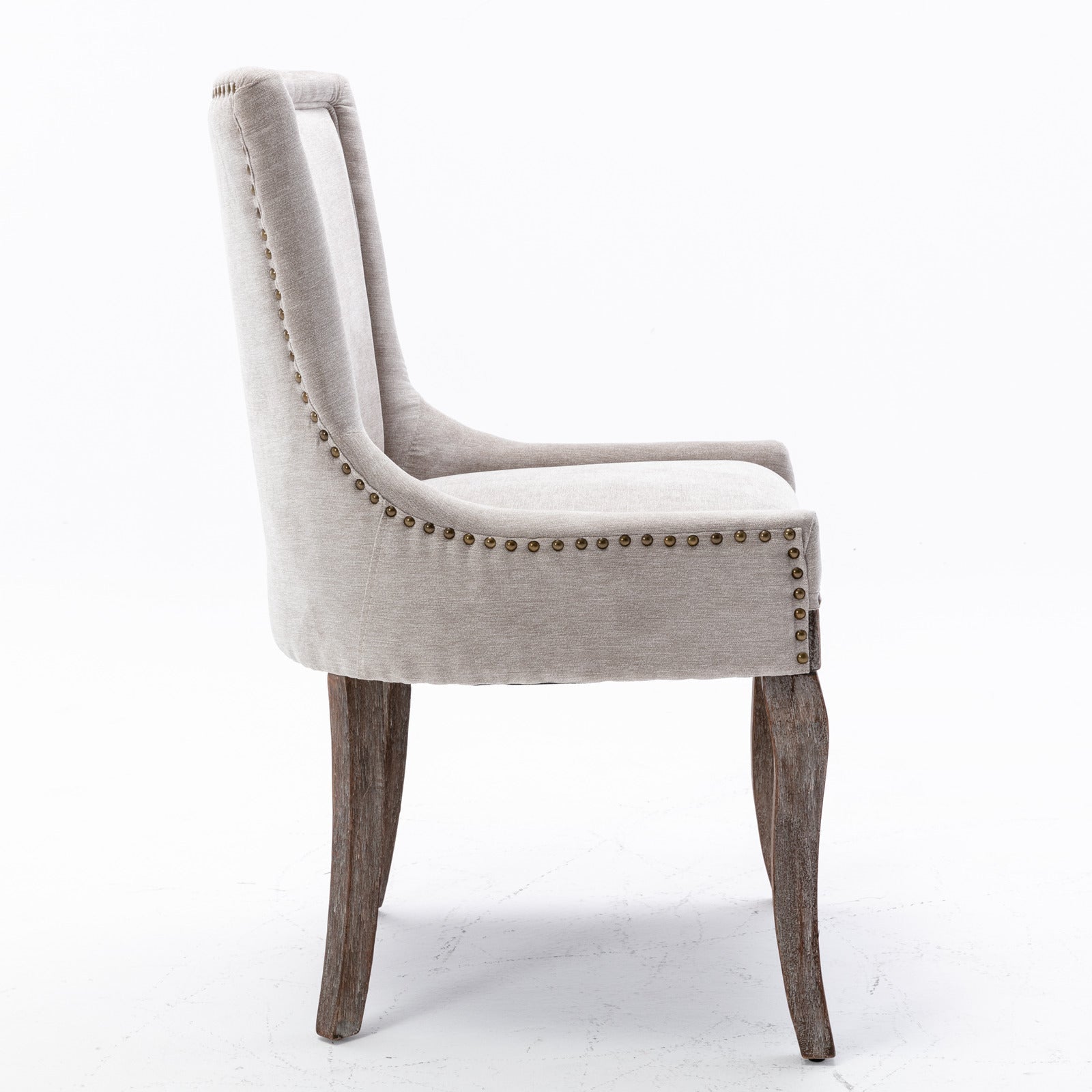 Retro-style thickened fabric light luxury high-back dining chair（beige） - KiKiUMi