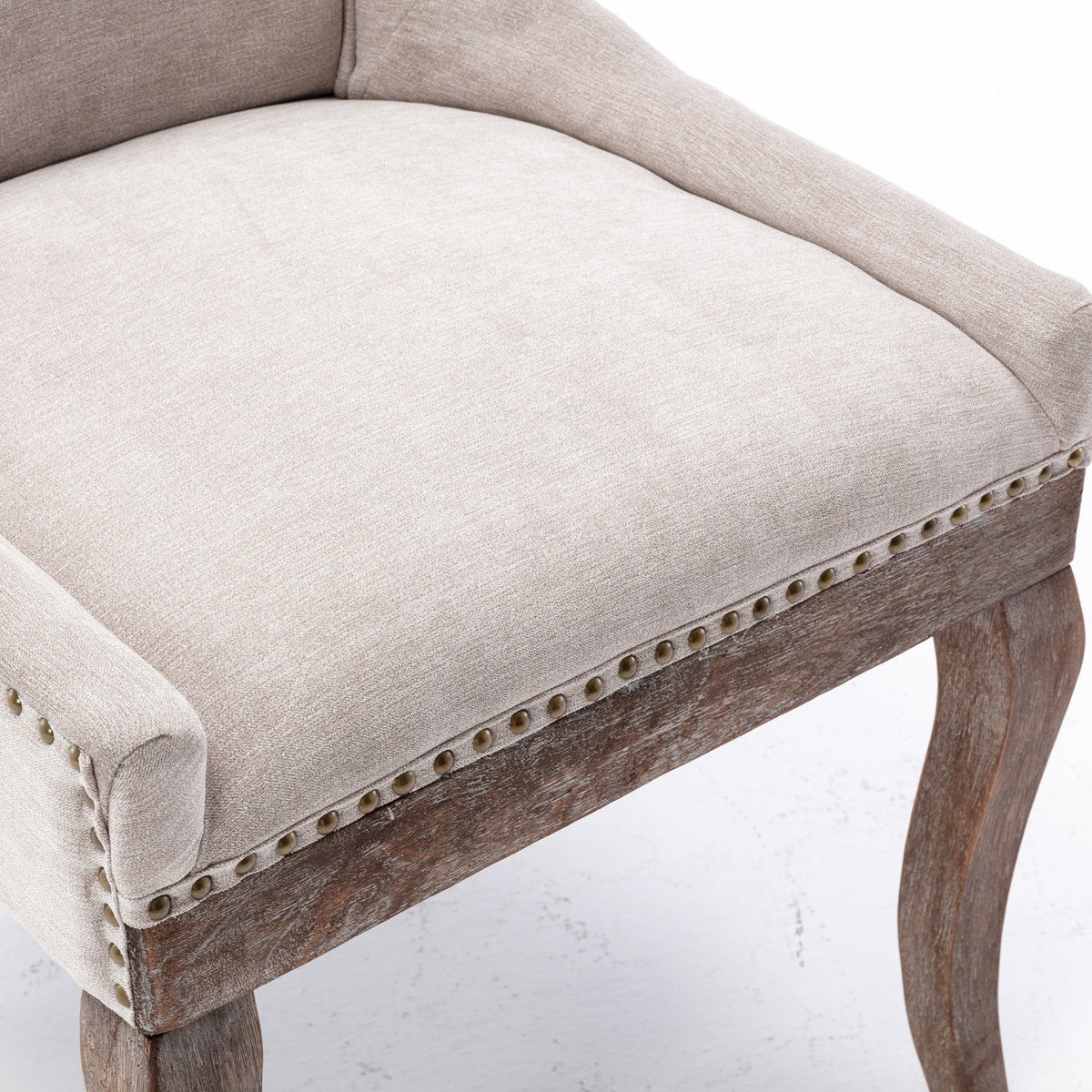 Retro-style thickened fabric light luxury high-back dining chair（beige） - KiKiUMi