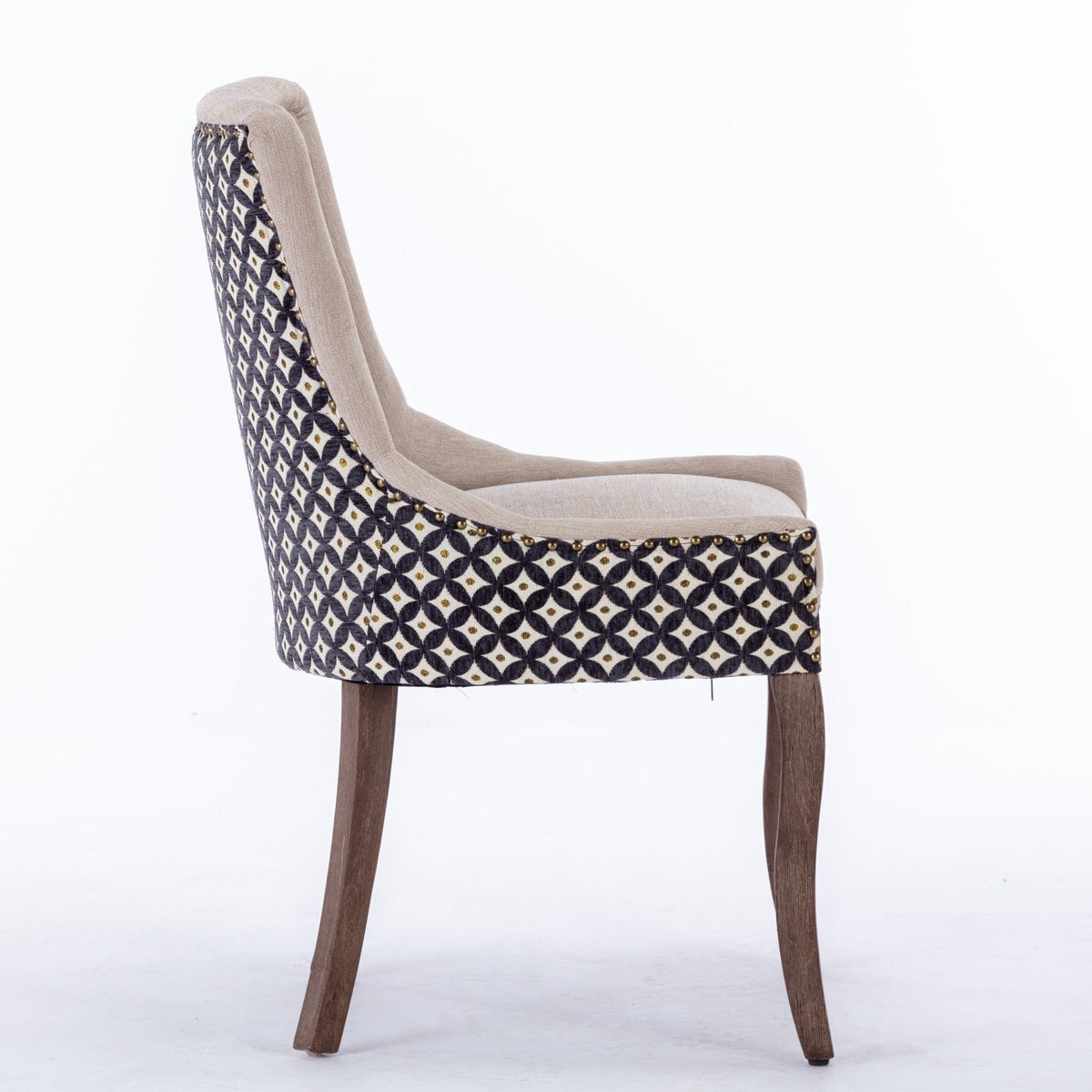Retro-style thickened fabric light luxury high-back dining chair（beige+black） - KiKiUMi