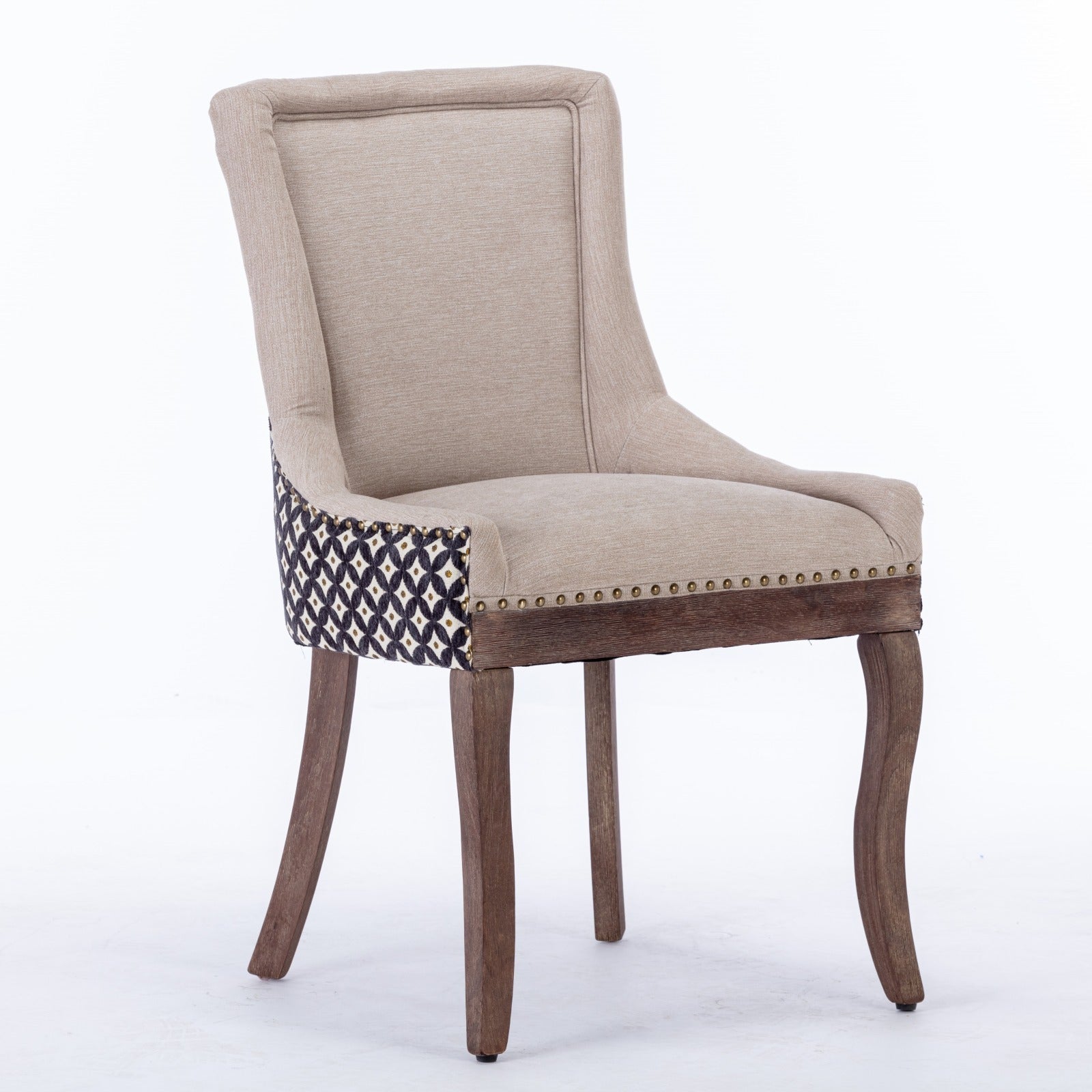 Retro-style thickened fabric light luxury high-back dining chair（beige+black） - KiKiUMi