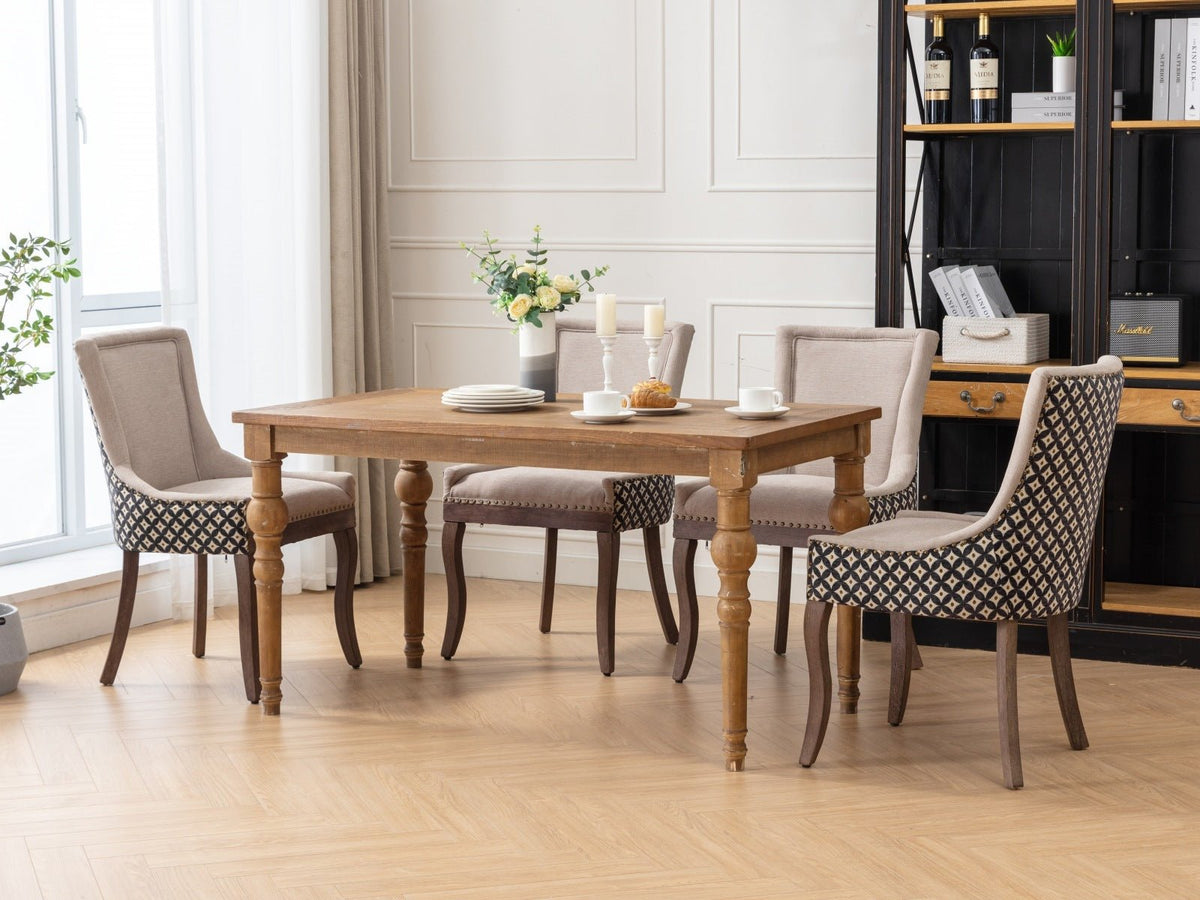 Retro-style thickened fabric light luxury high-back dining chair（beige+black） - KiKiUMi