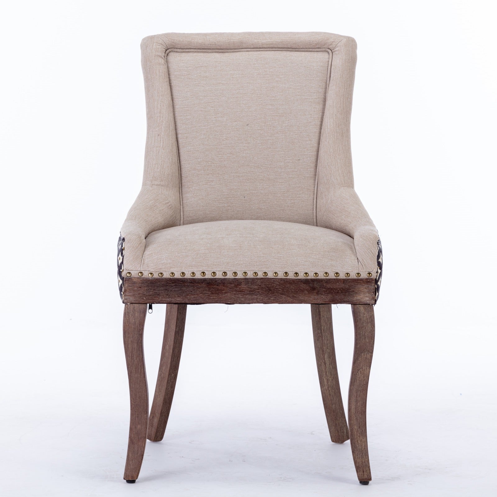 Retro-style thickened fabric light luxury high-back dining chair（beige+black） - KiKiUMi