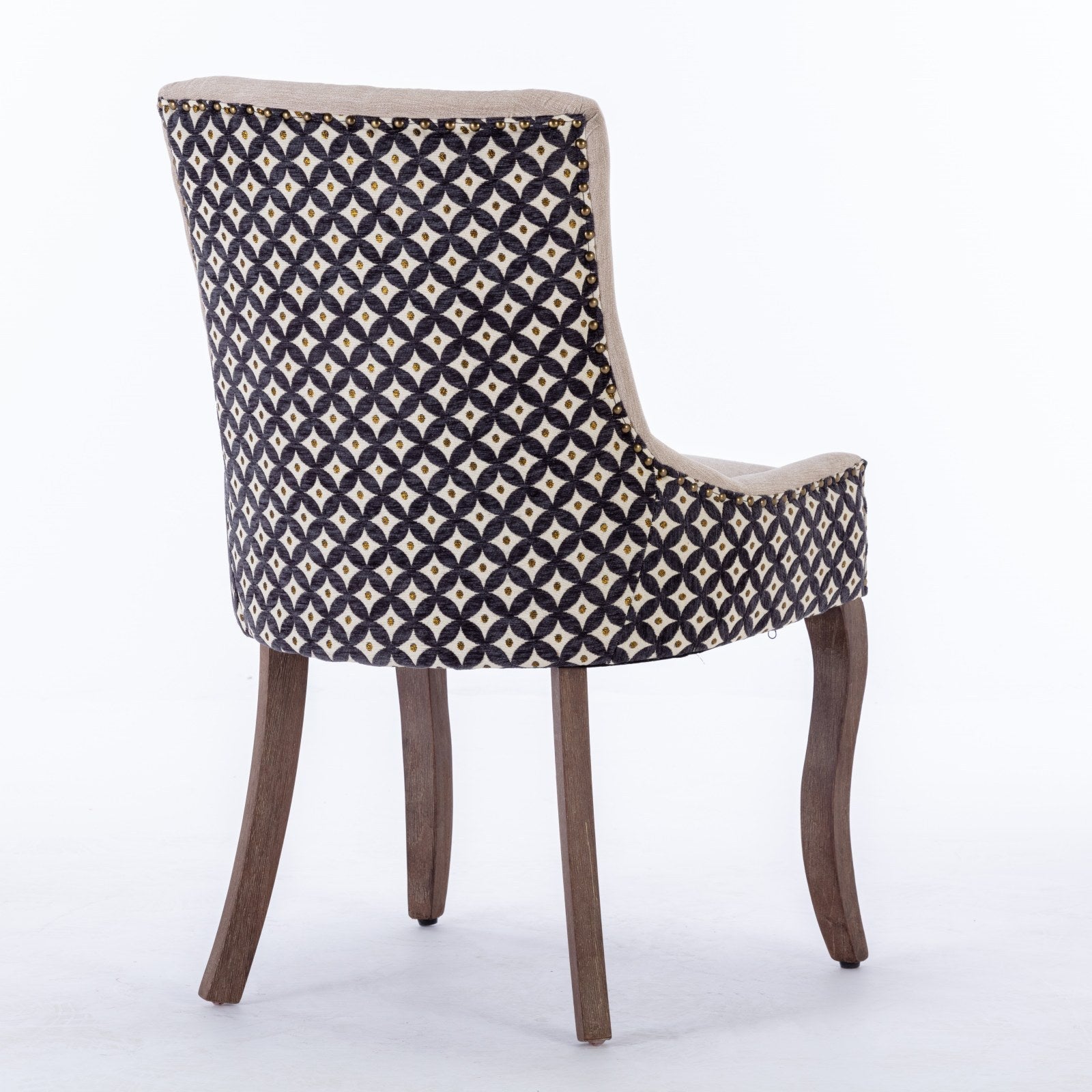 Retro-style thickened fabric light luxury high-back dining chair（beige+black） - KiKiUMi