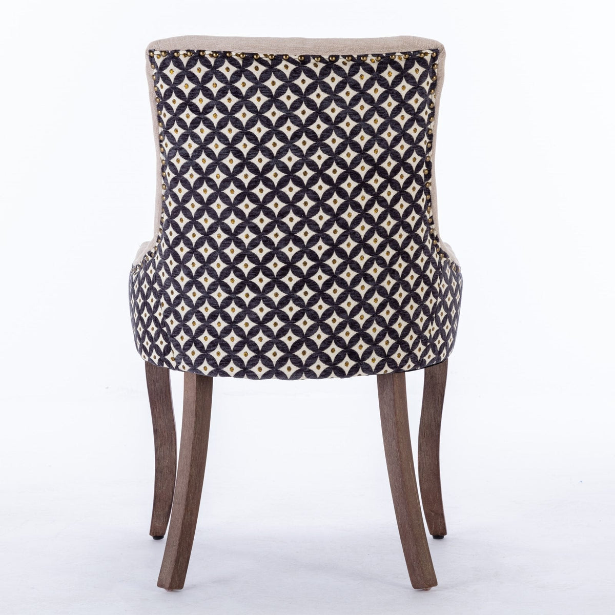 Retro-style thickened fabric light luxury high-back dining chair（beige+black） - KiKiUMi