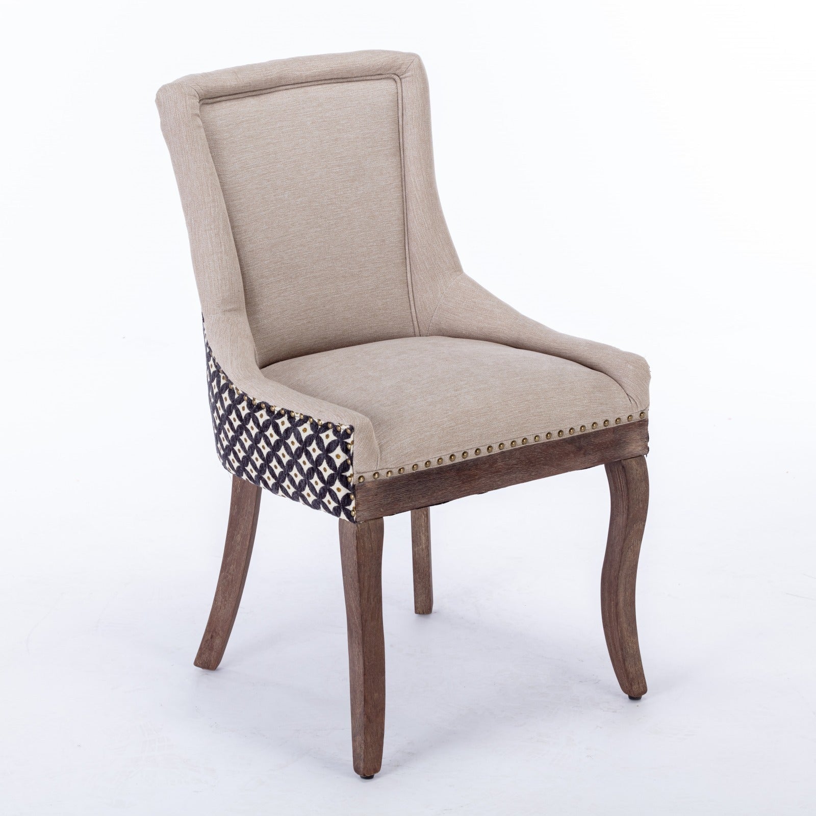 Retro-style thickened fabric light luxury high-back dining chair（beige+black） - KiKiUMi
