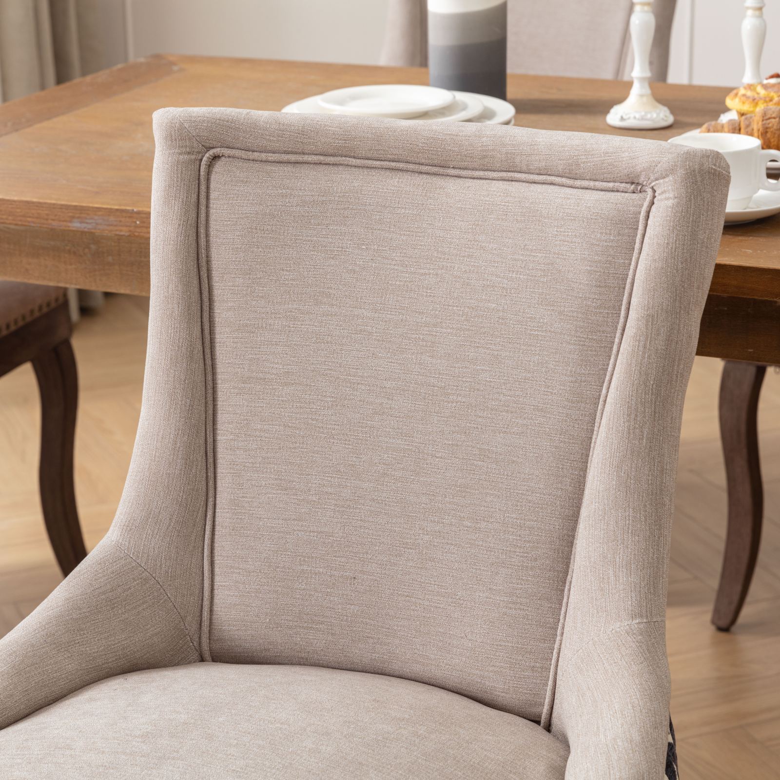 Retro-style thickened fabric light luxury high-back dining chair（beige+black） - KiKiUMi
