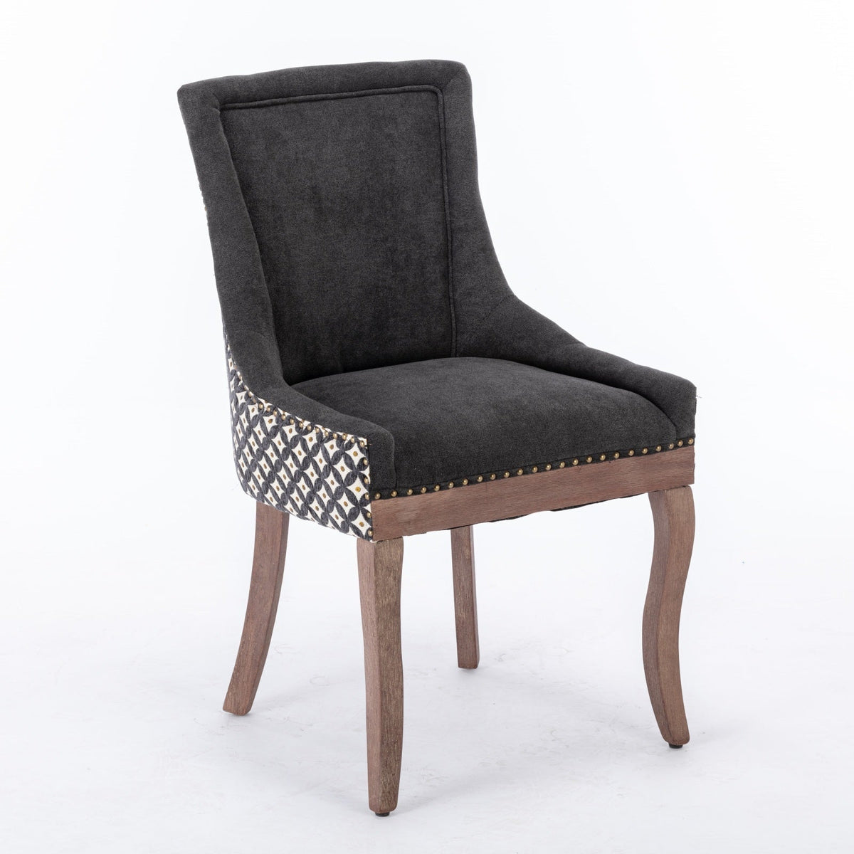 Retro-style thickened fabric light luxury high-back dining chair（black） - KiKiUMi