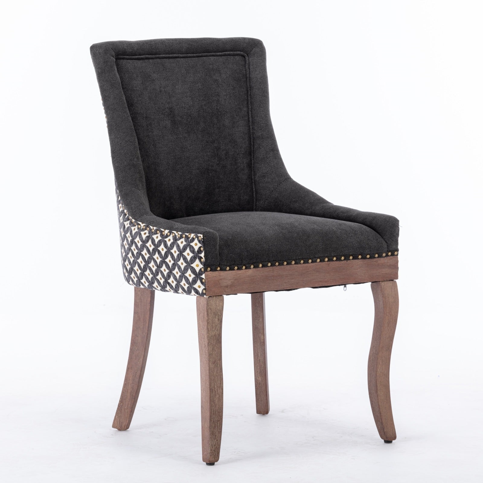 Retro-style thickened fabric light luxury high-back dining chair（black） - KiKiUMi