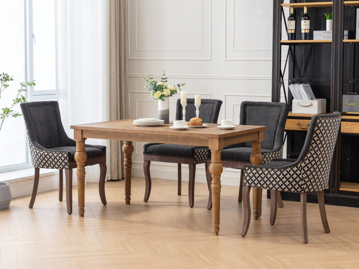 Retro-style thickened fabric light luxury high-back dining chair（black） - KiKiUMi