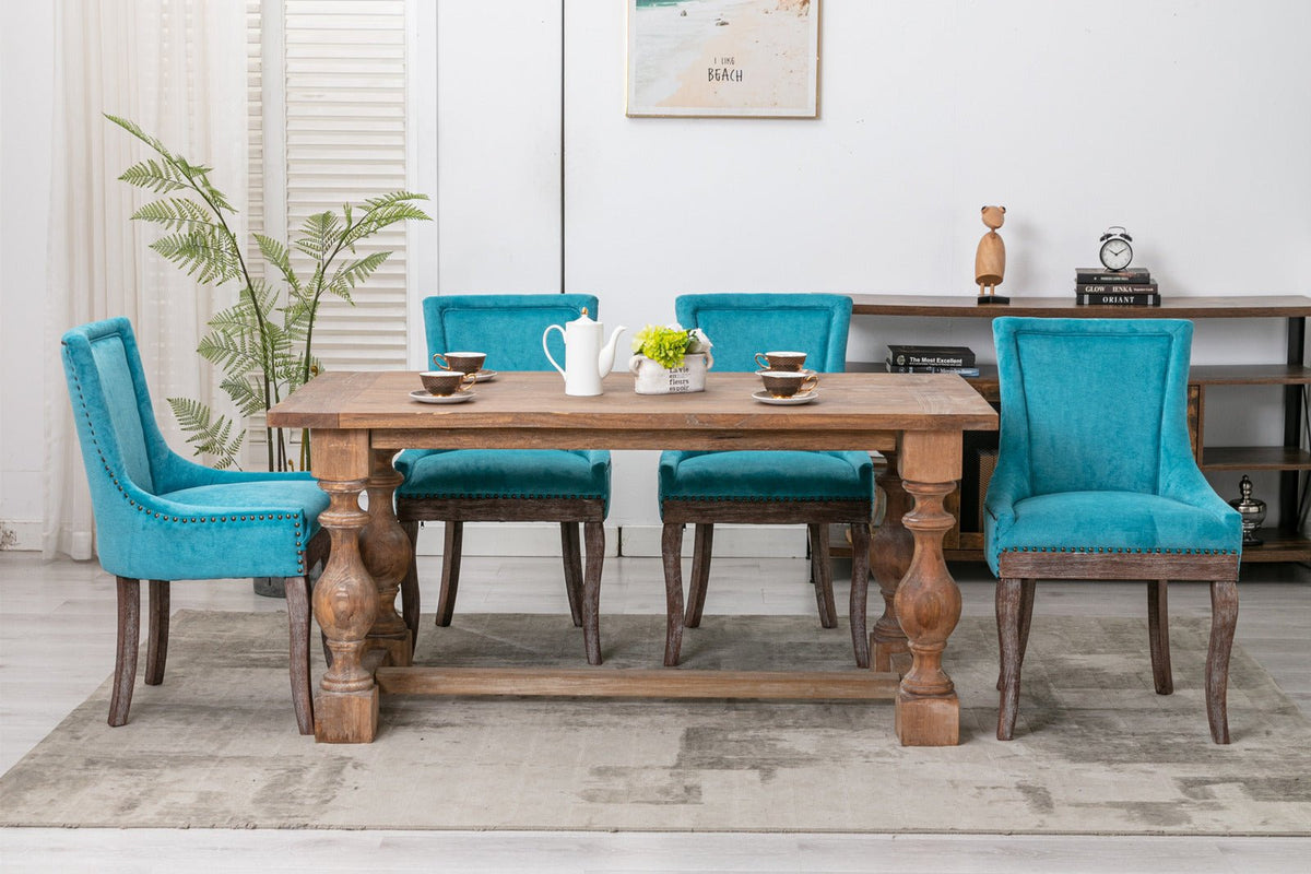 Retro-style thickened fabric light luxury high-back dining chair（blue） - KiKiUMi