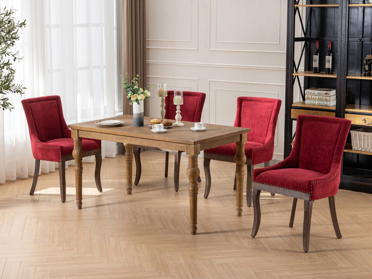 Retro-style thickened fabric light luxury high-back dining chair（burgundy） - KiKiUMi