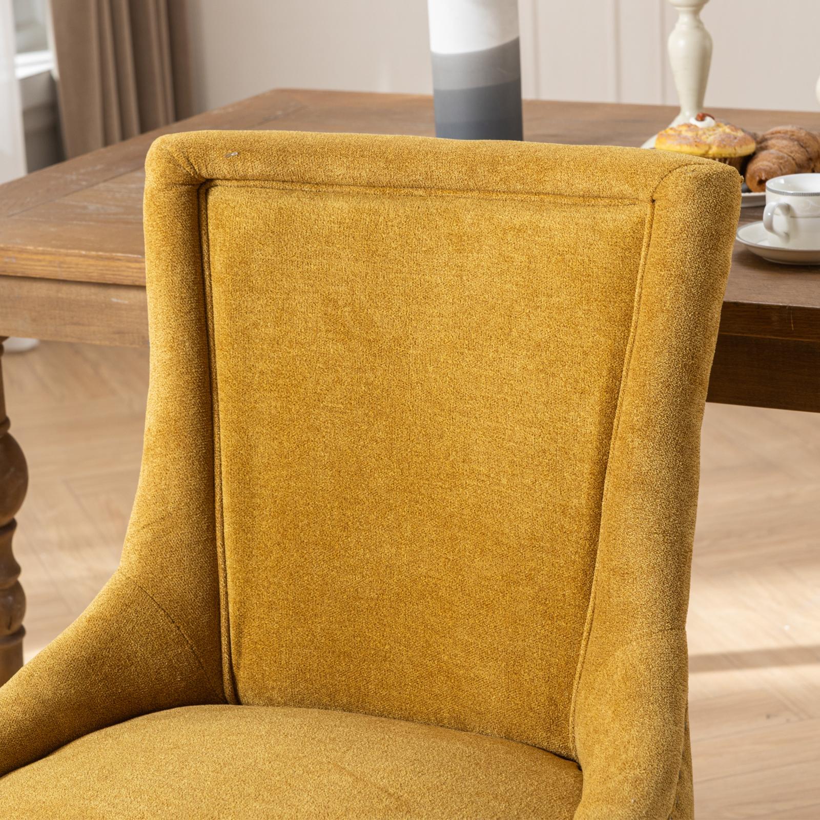 Retro-style thickened fabric light luxury high-back dining chair（golden） - KiKiUMi