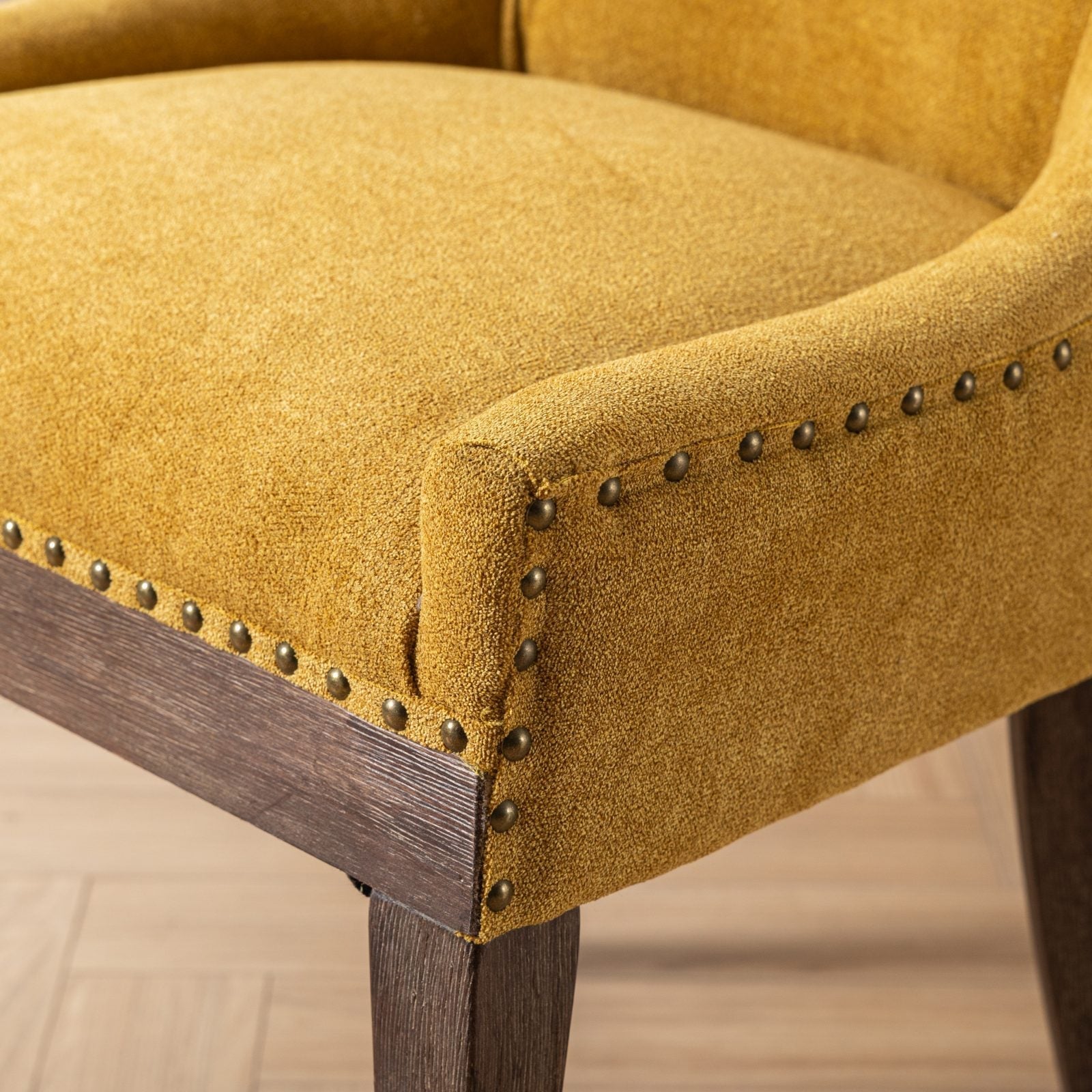 Retro-style thickened fabric light luxury high-back dining chair（golden） - KiKiUMi
