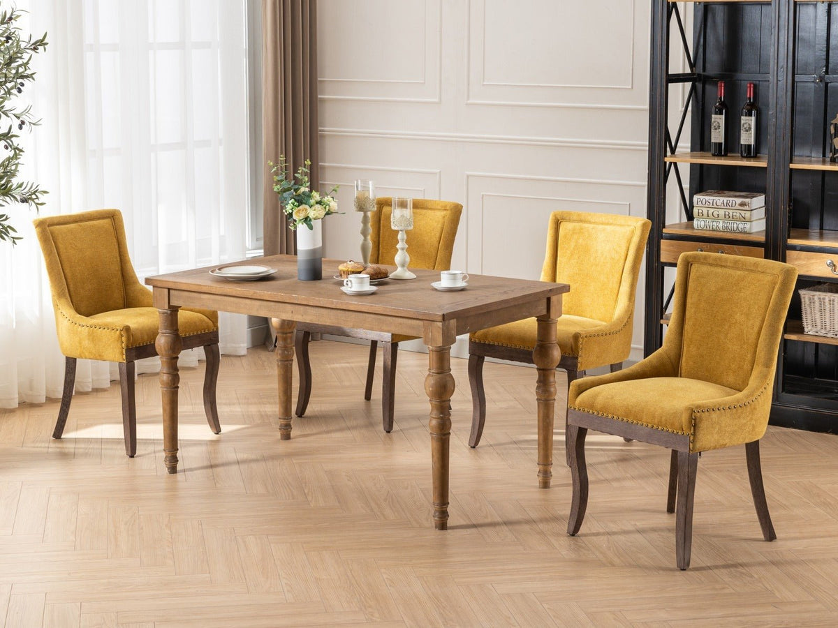 Retro-style thickened fabric light luxury high-back dining chair（golden） - KiKiUMi