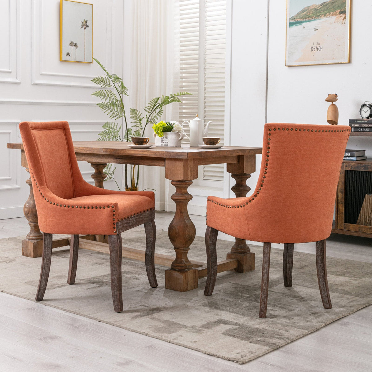 Retro-style thickened fabric light luxury high-back dining chair（orange） - KiKiUMi
