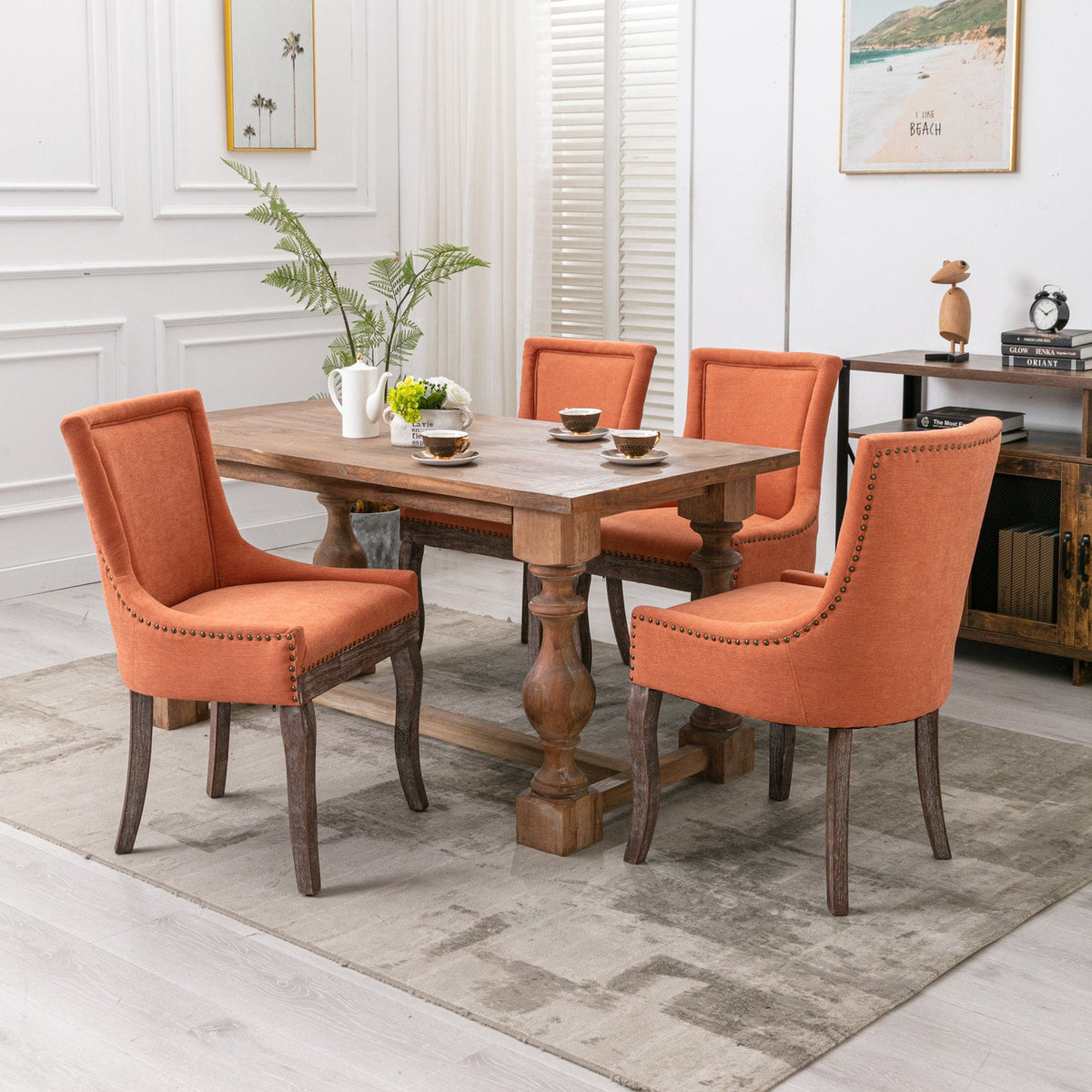Retro-style thickened fabric light luxury high-back dining chair（orange） - KiKiUMi