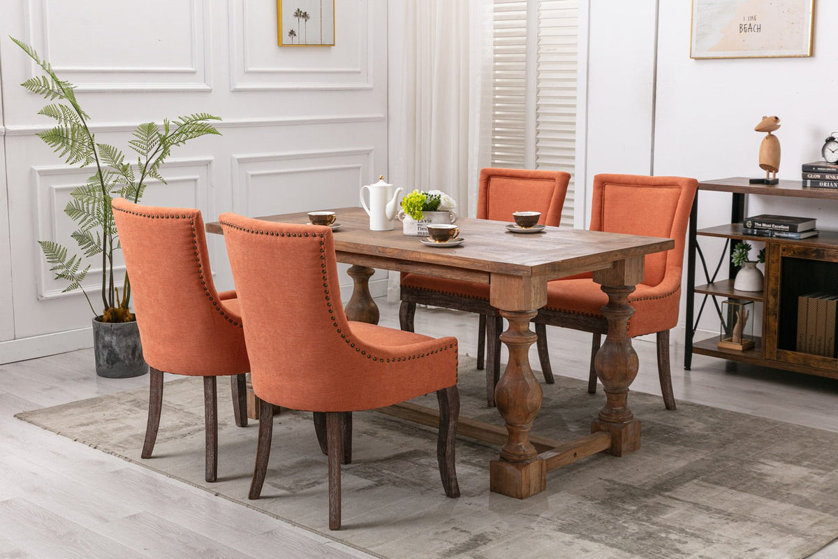 Retro-style thickened fabric light luxury high-back dining chair（orange） - KiKiUMi