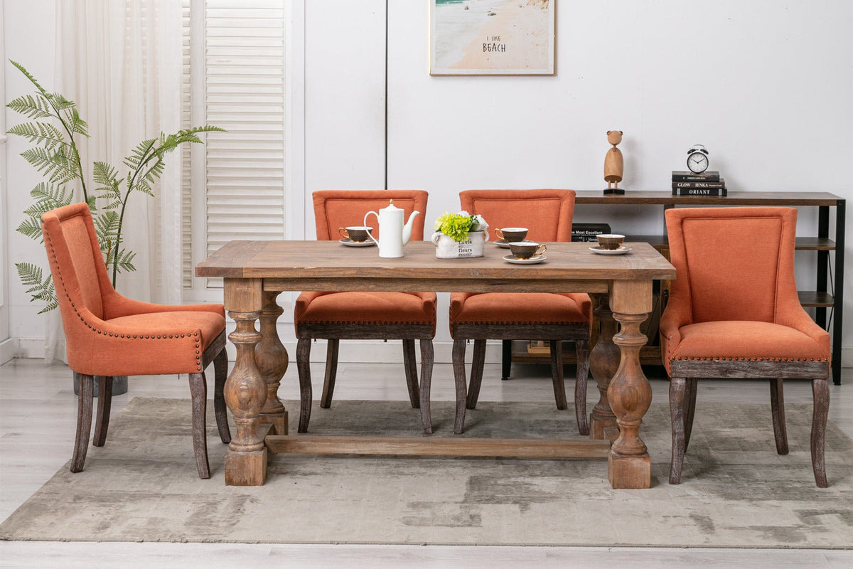 Retro-style thickened fabric light luxury high-back dining chair（orange） - KiKiUMi