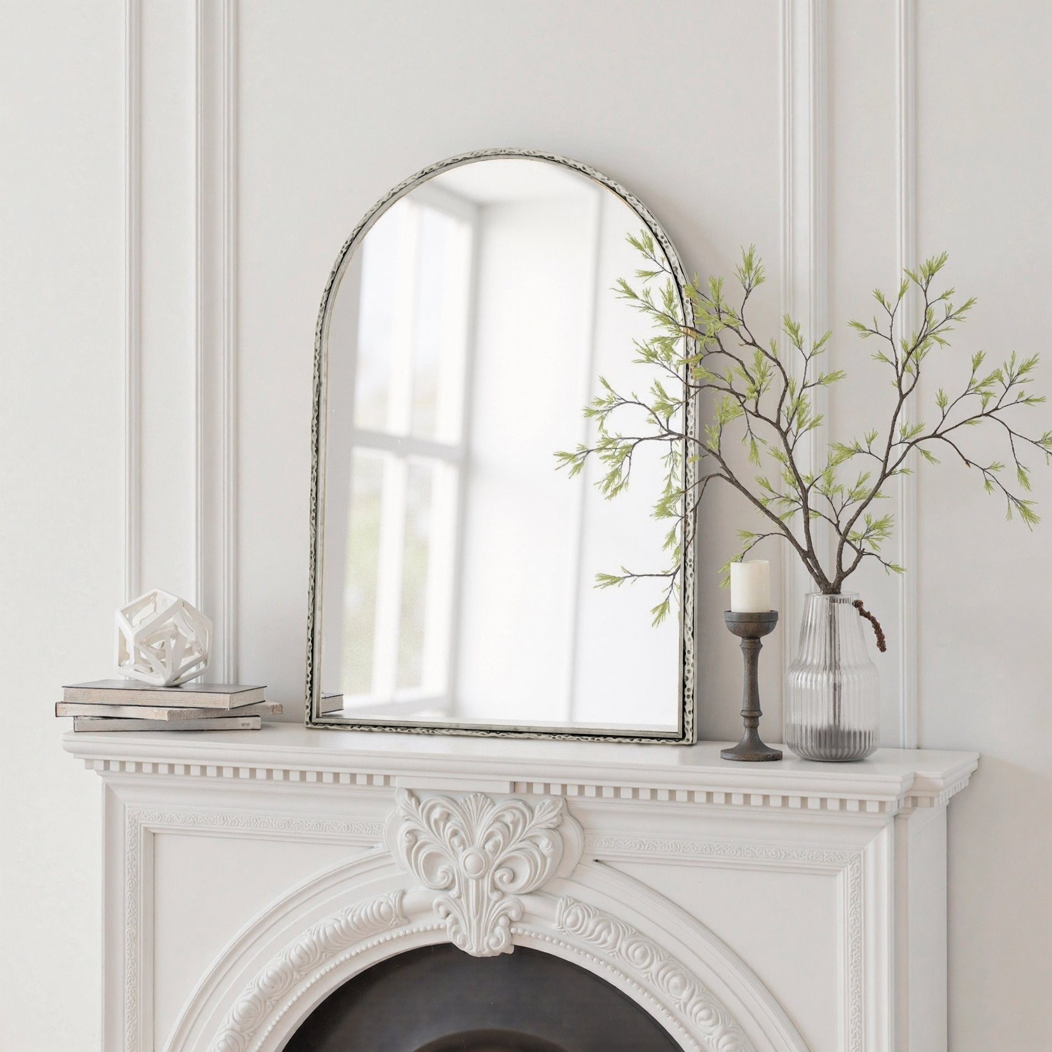 Silver arched mirror with tempered glass and a metal frame - KiKiUMi