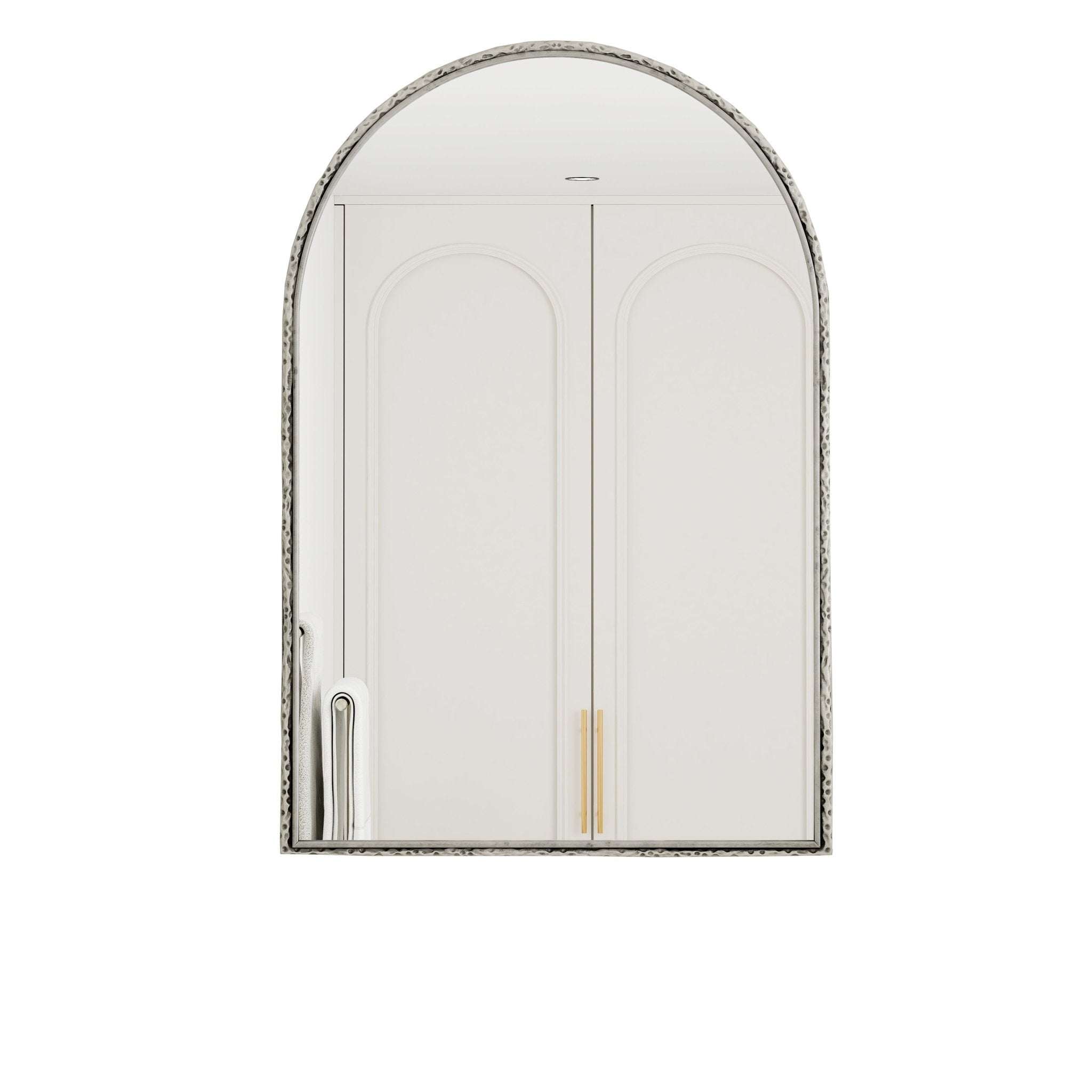 Silver arched mirror with tempered glass and a metal frame - KiKiUMi
